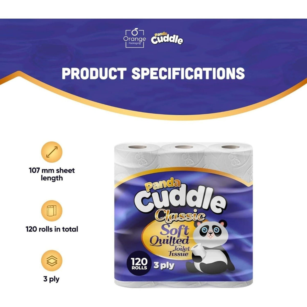 Toilet Roll with 120 Rolls, 120, Panda Cuddle 3-Ply Quilted Paper Rolls - product gallery image 2