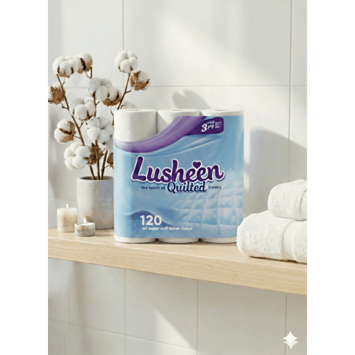 Toilet Roll with 120 Rolls Bulk 3-Ply Quilted Ultra-Soft Sheets - product gallery image 2