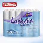 Toilet Roll with 120 Rolls Bulk 3-Ply Quilted Ultra-Soft Sheets