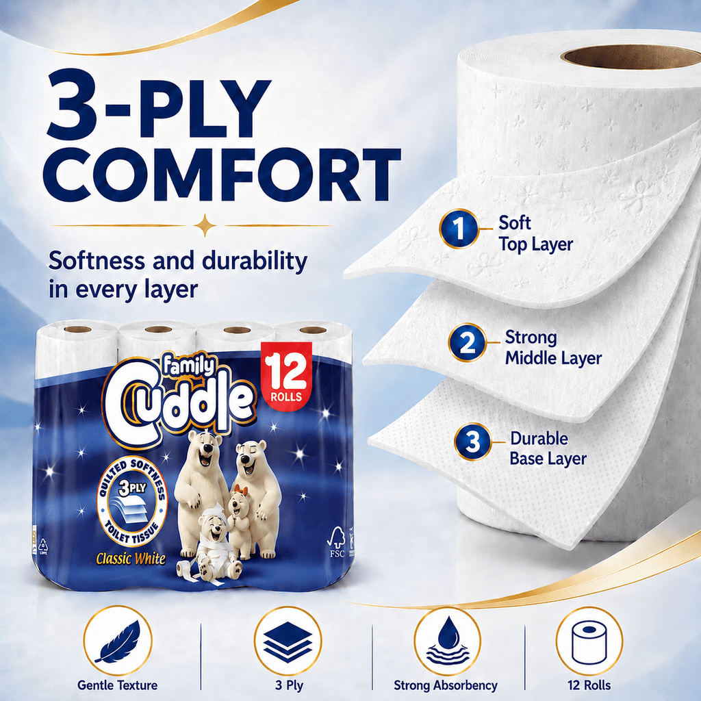 Toilet Roll with 120 Rolls, Panda Cuddle Soft 3-Ply 120-Roll Bulk Pack - product gallery image 4