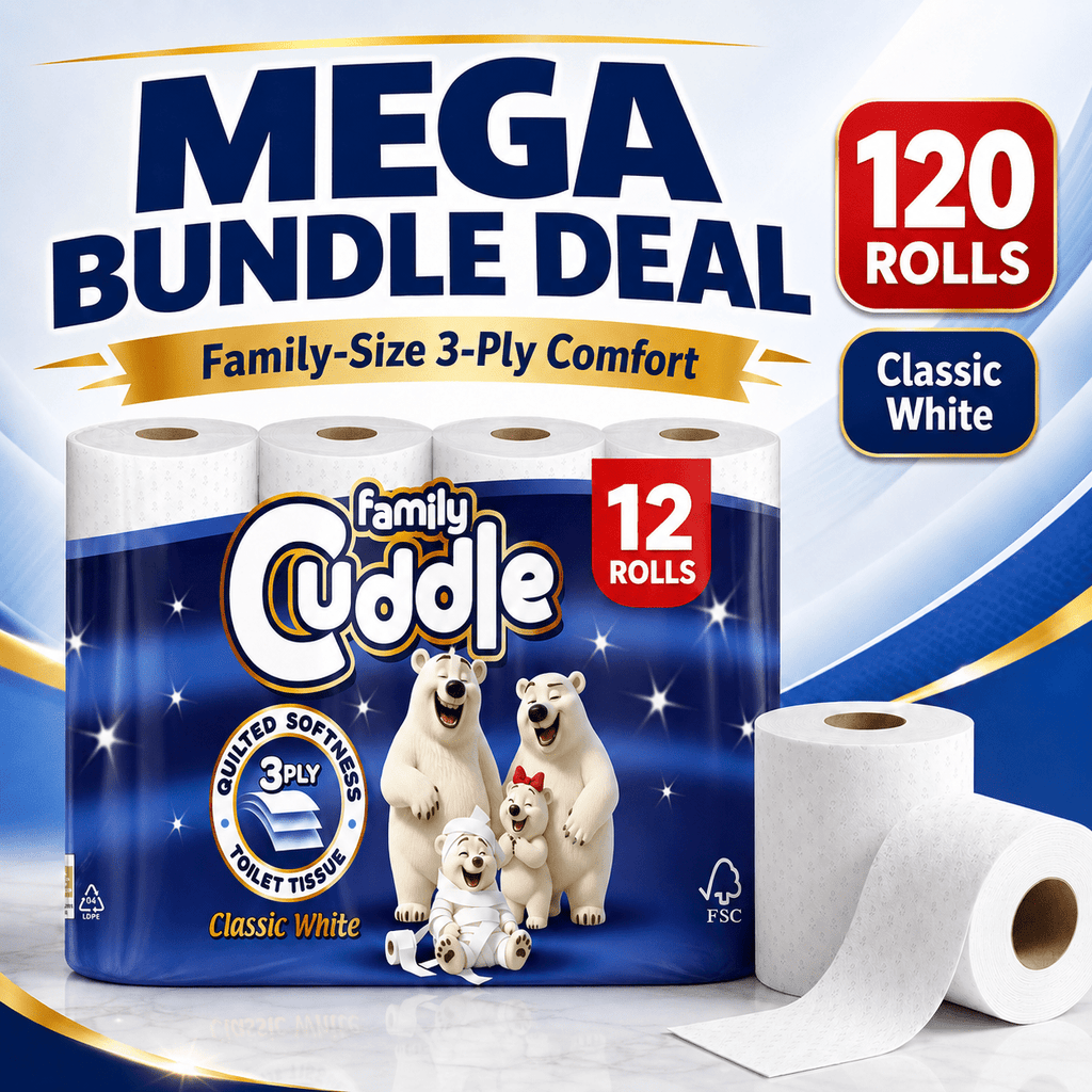 Toilet Roll with 120 Rolls, Panda Cuddle Soft 3-Ply 120-Roll Bulk Pack