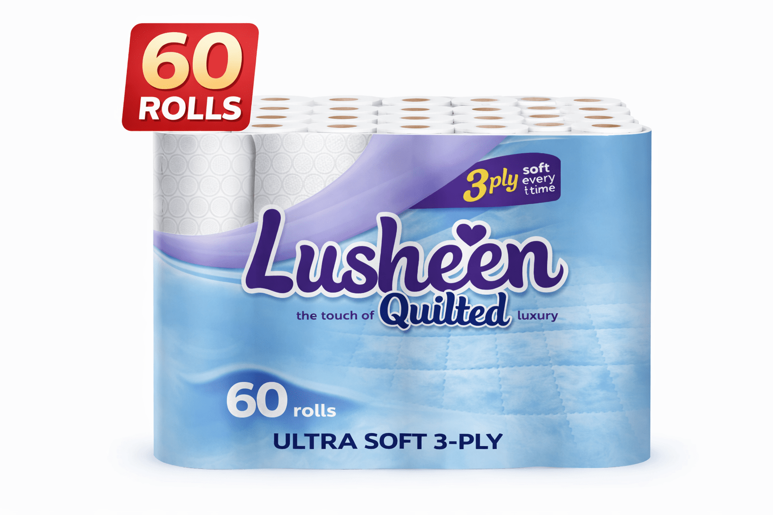 Toilet Roll with 60 Rolls, Lusheen 60 roll White, Rolls Bulk Buy Rolls 3-Ply Lusheen - product gallery image 5