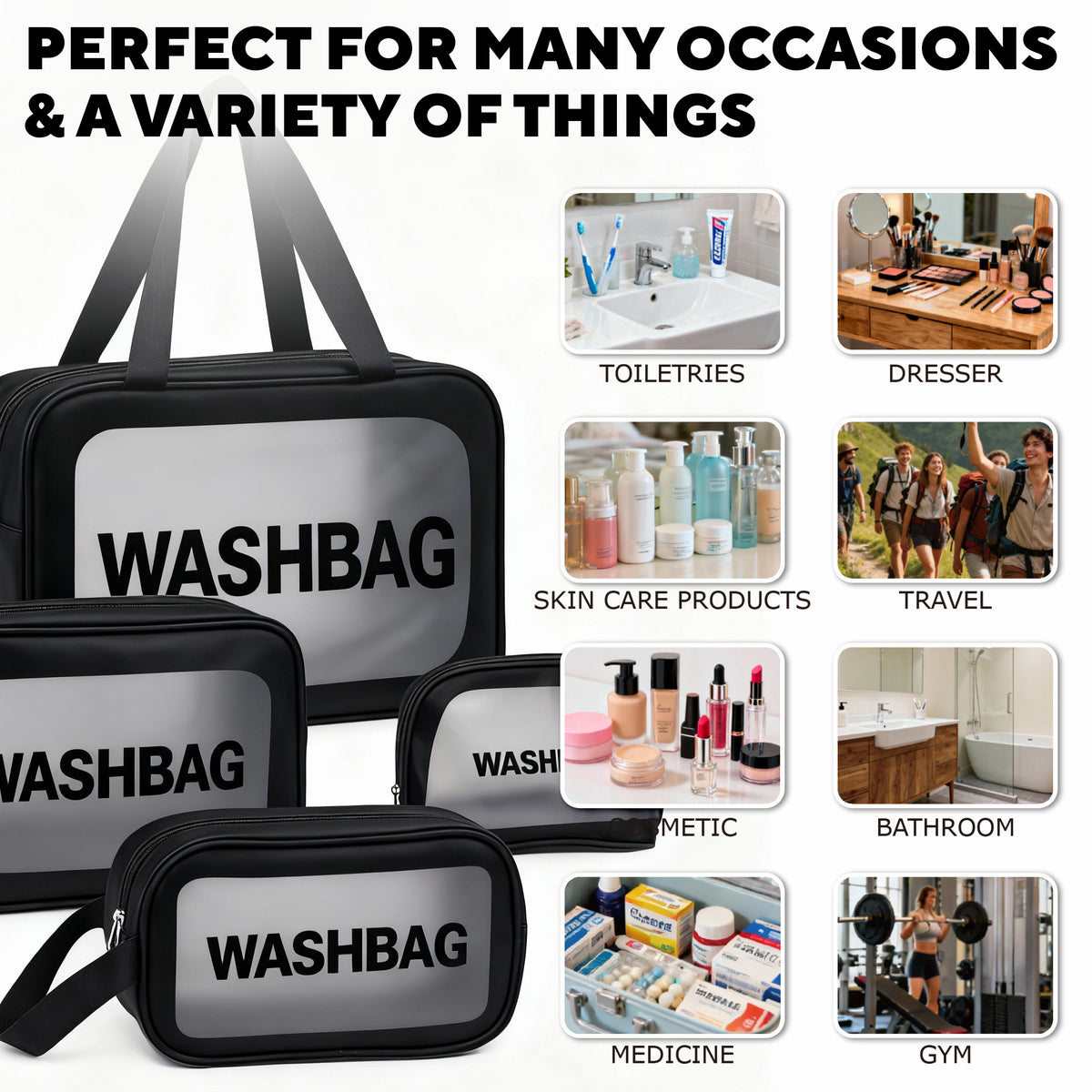 Toiletry Bag with Waterproof, 4pcs, Taylor Brown Clear PVC 4pcs Waterproof - product gallery image 19