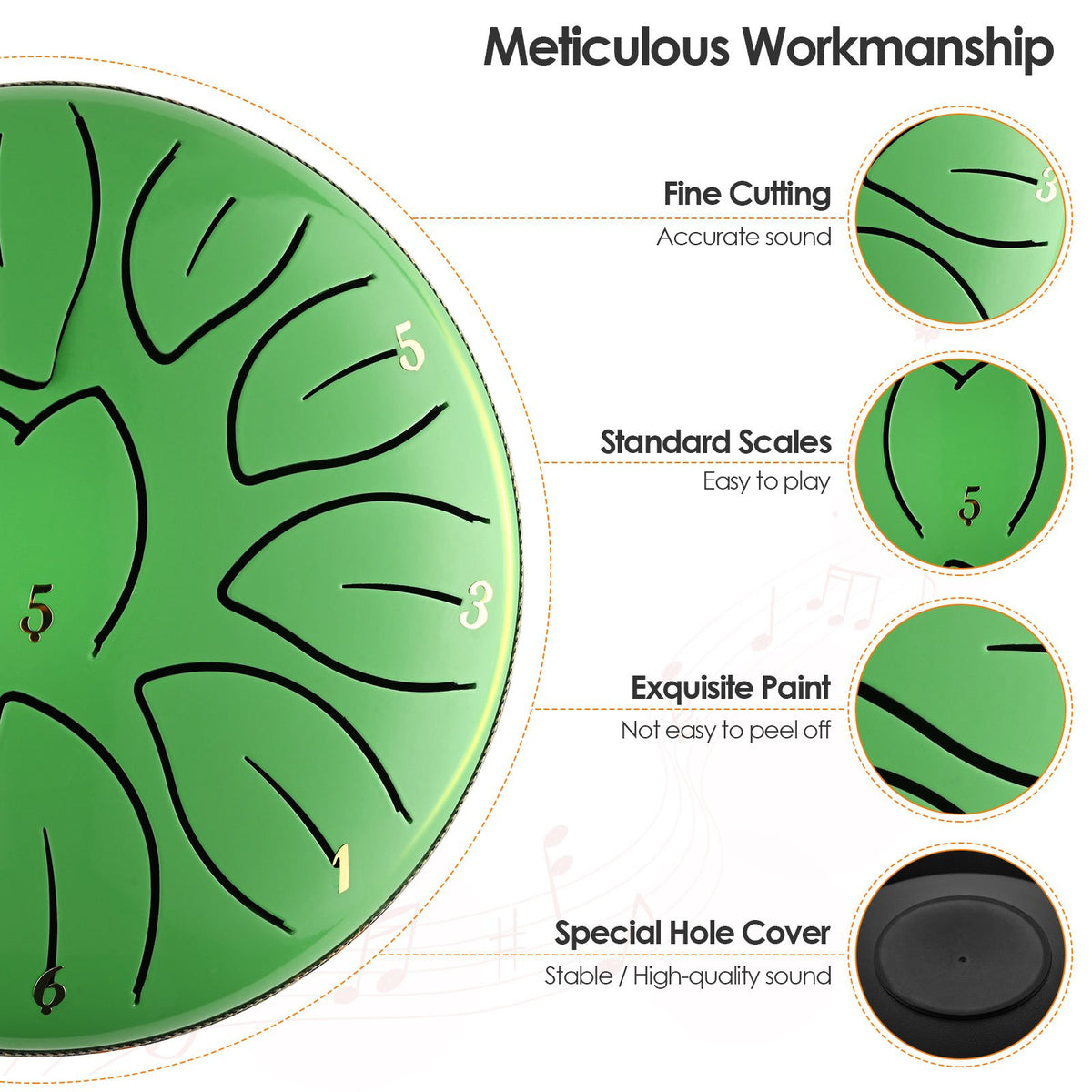 Tongue Drum with 11 Notes, Steel Inch Notes Handpan Percussion Instrument - product gallery image 3