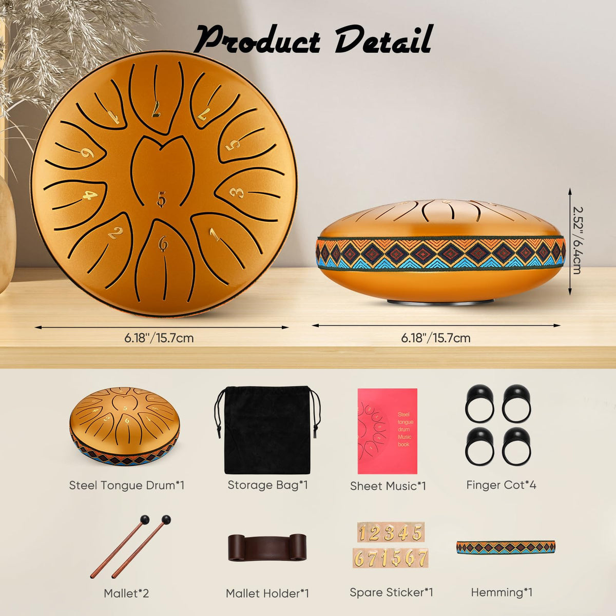 Tongue Drum with 11 Notes, Steel Inch Notes Key Handpan Percussion - product gallery image 4