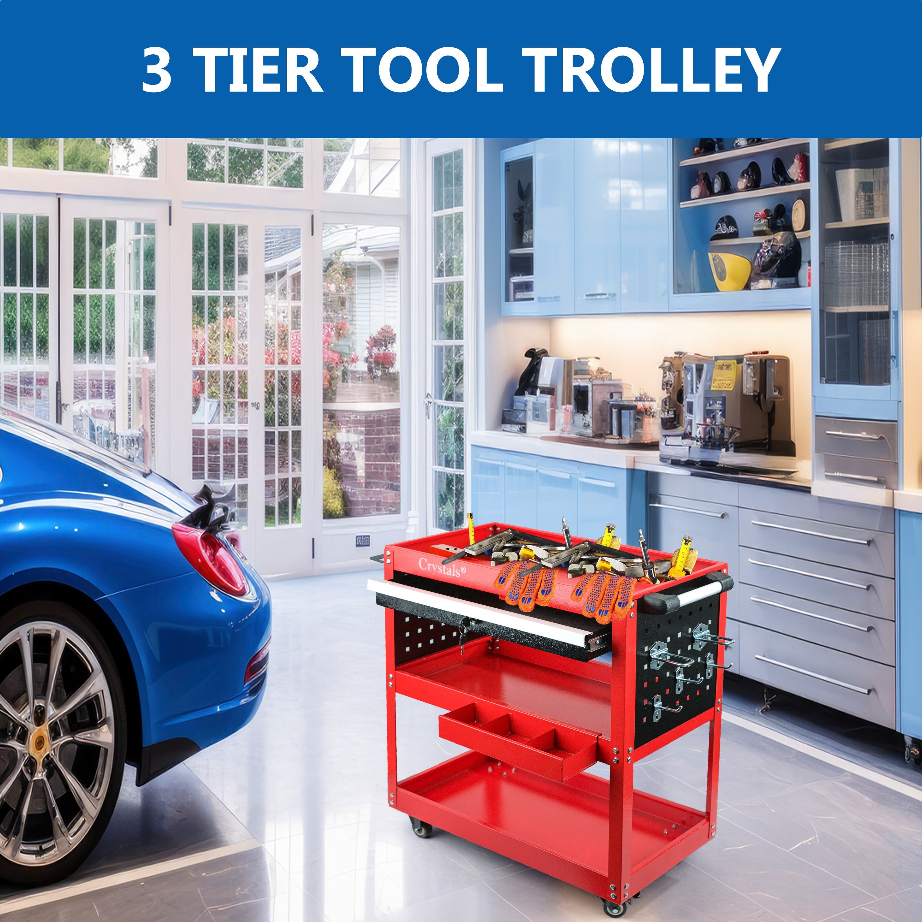 Tool Trolley Cart with Wheels, Lockable, 75kg, Tier Heavy Duty Steel Workshop Garage - product gallery image 5