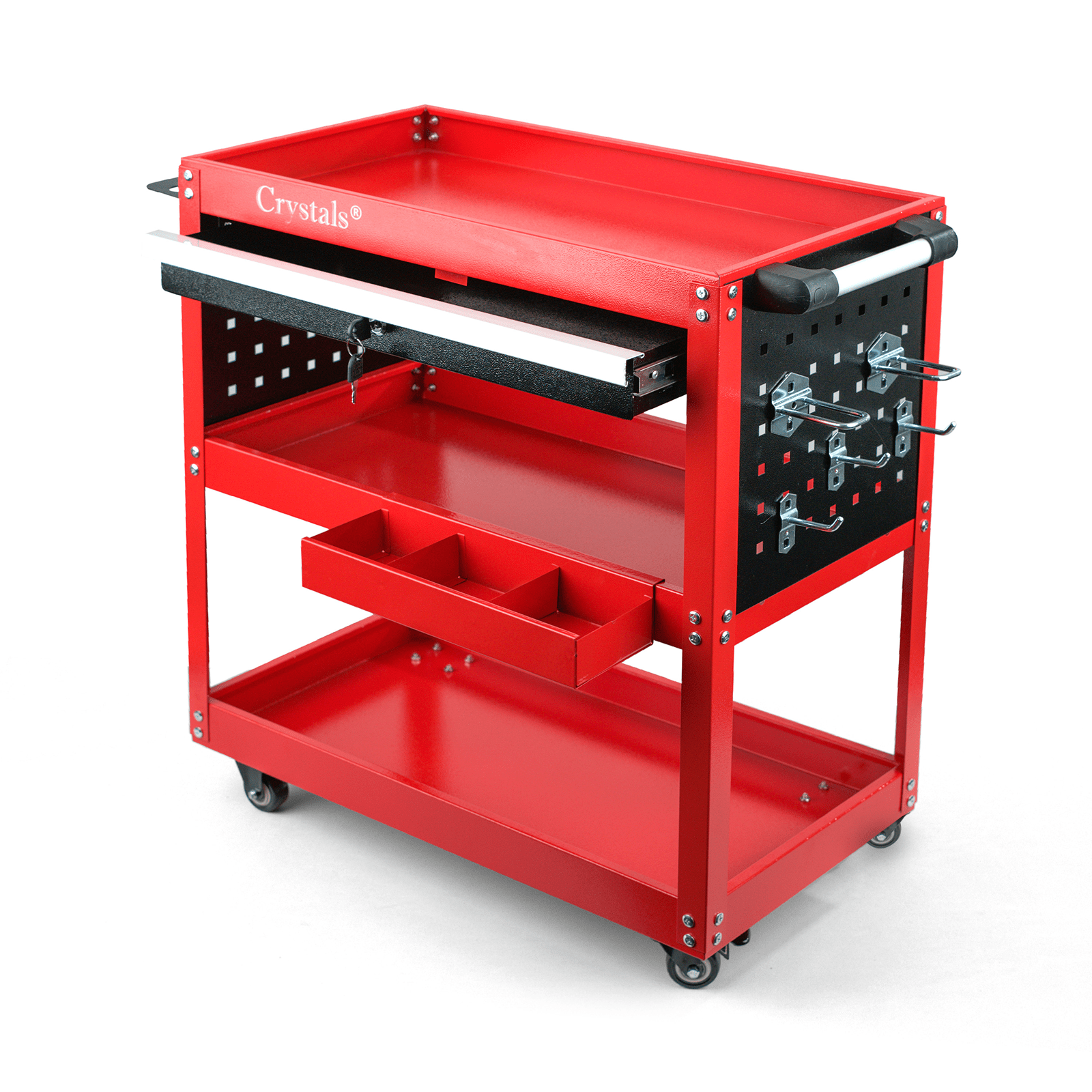 Tool Trolley Cart with Wheels, Lockable, 75kg, Tier Heavy Duty Steel Workshop Garage