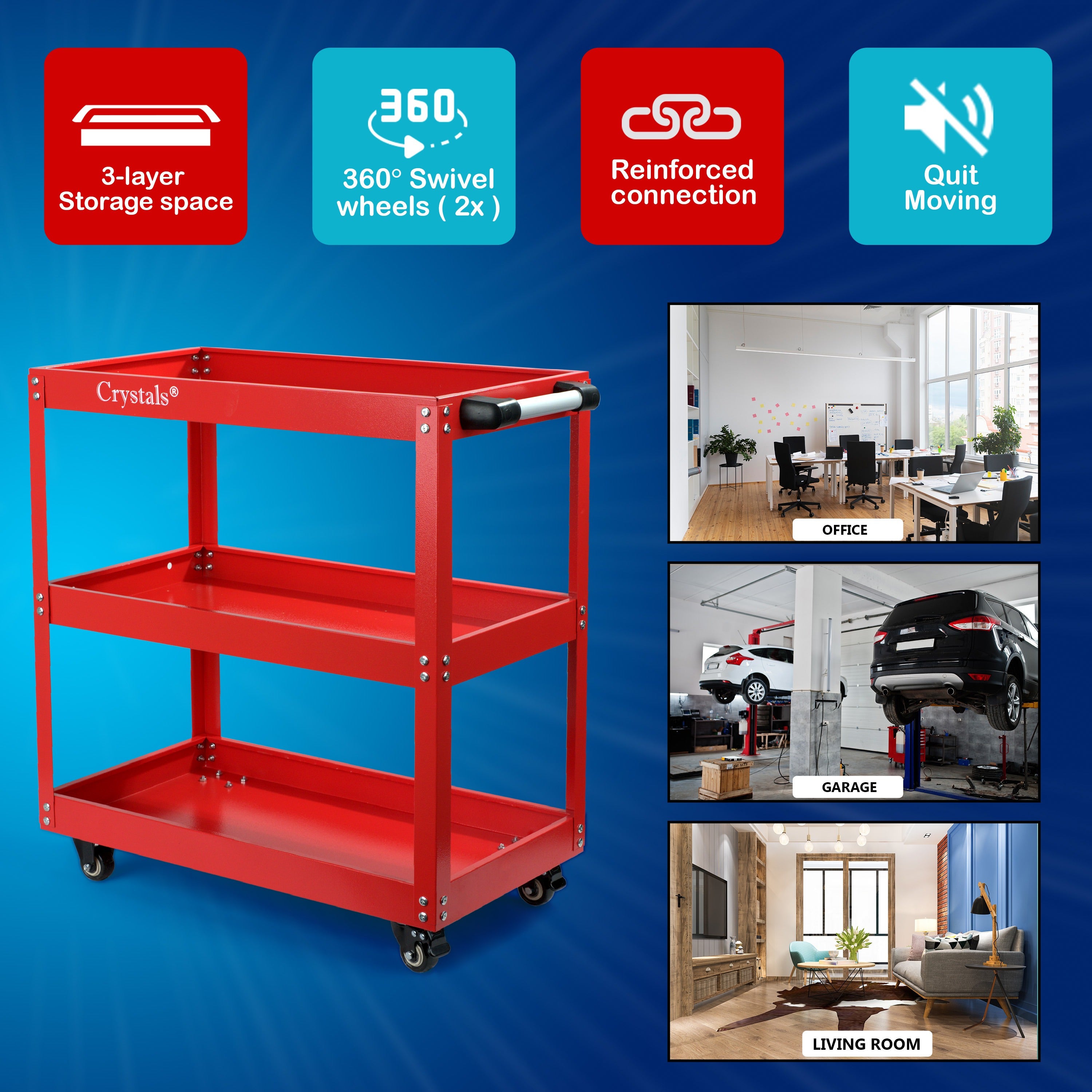 Tool Trolley with Wheels, Lockable, Heavy Duty Tier Cart Wheels Garage - product gallery image 2