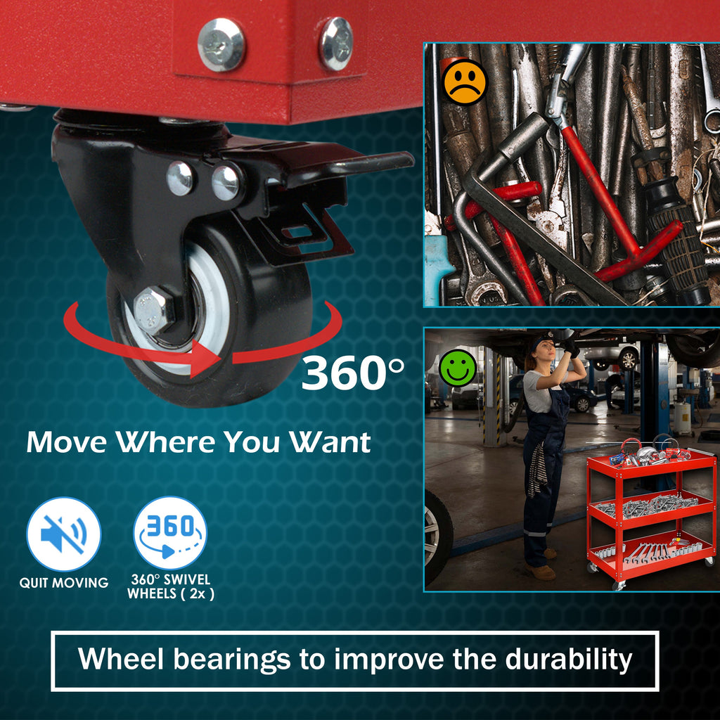 Tool Trolley with Wheels, Lockable, Heavy Duty Tier Cart Wheels Garage - product gallery image 3