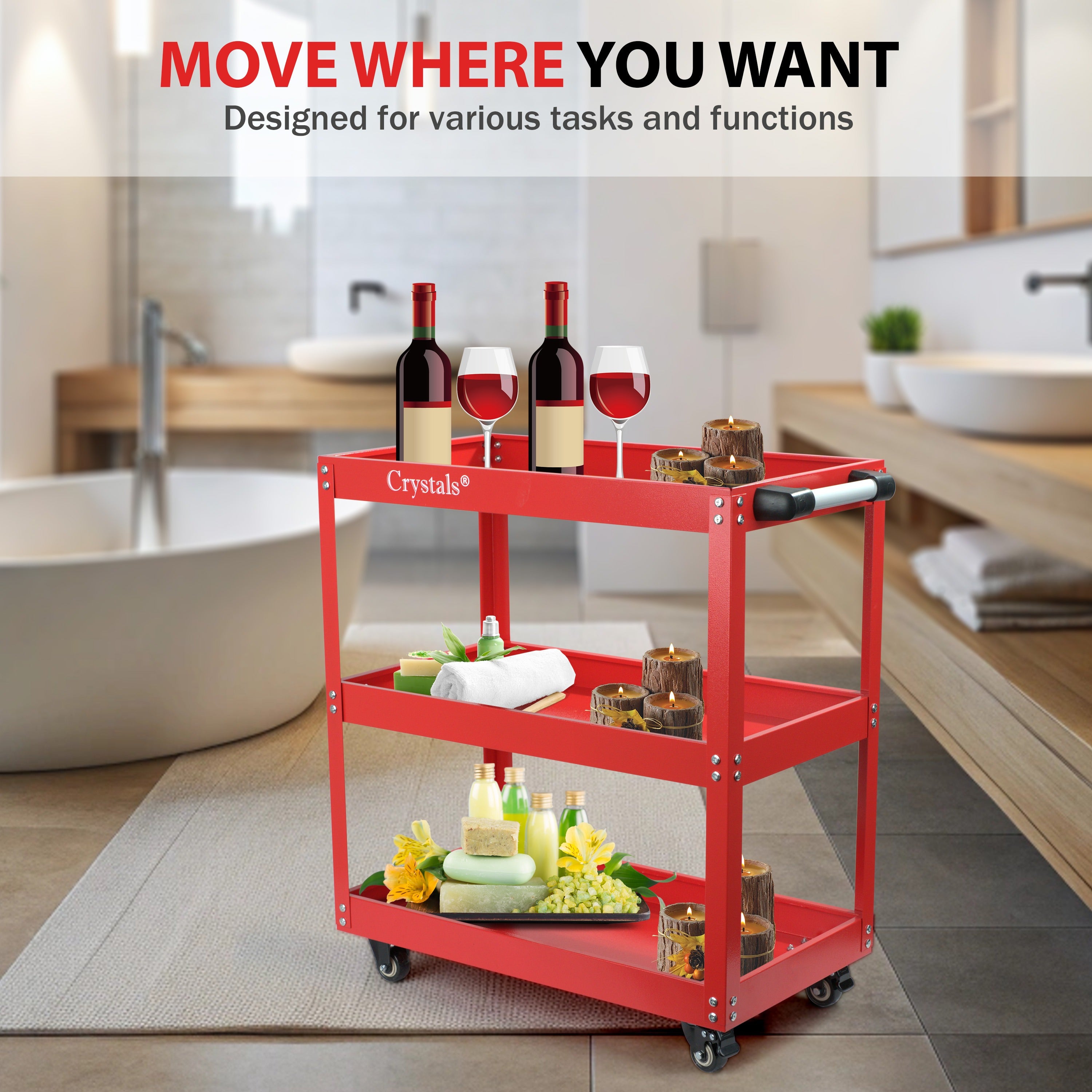 Tool Trolley with Wheels, Lockable, Heavy Duty Tier Cart Wheels Garage - product gallery image 7