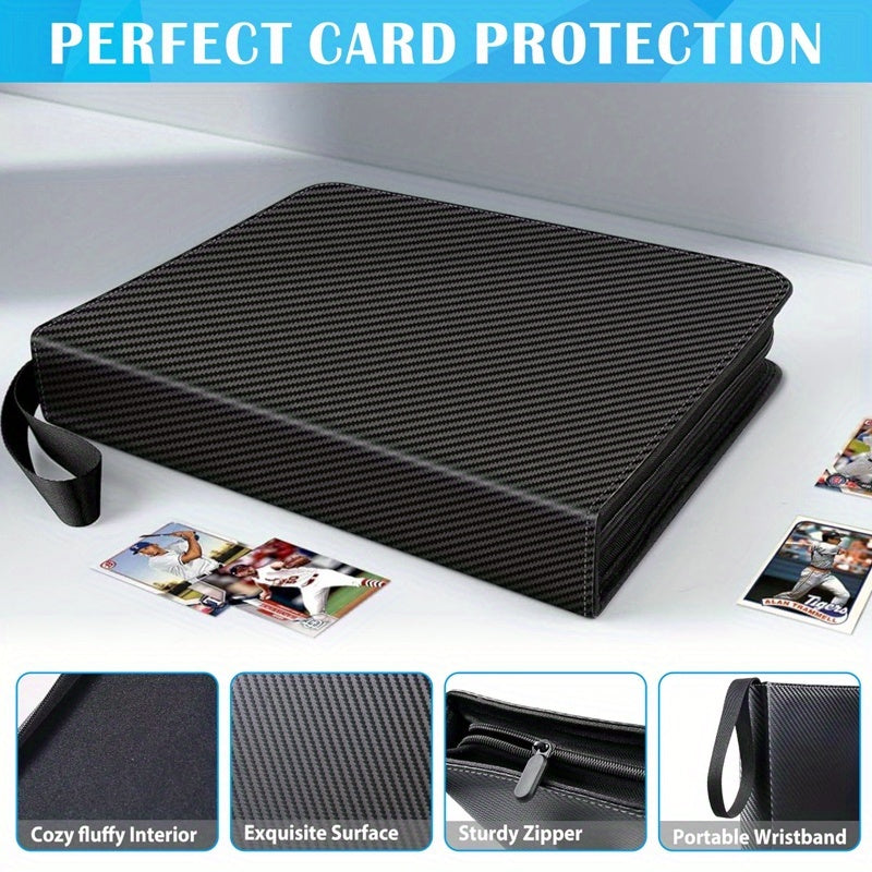 Trading Cards 400-Pocket Card Binder Album Zipper Durable with Waterproof, Leather - product gallery image 3