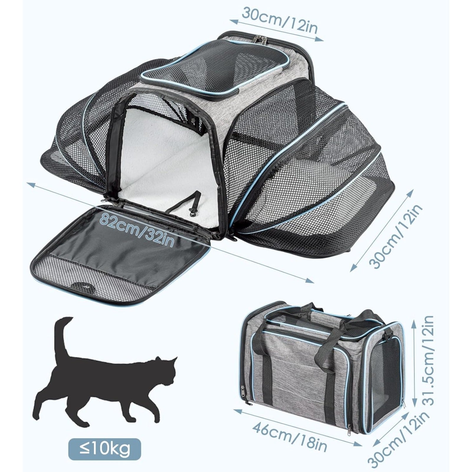 Travel Bag Airline Approved Expandable Soft Cat Carrier with Foldable