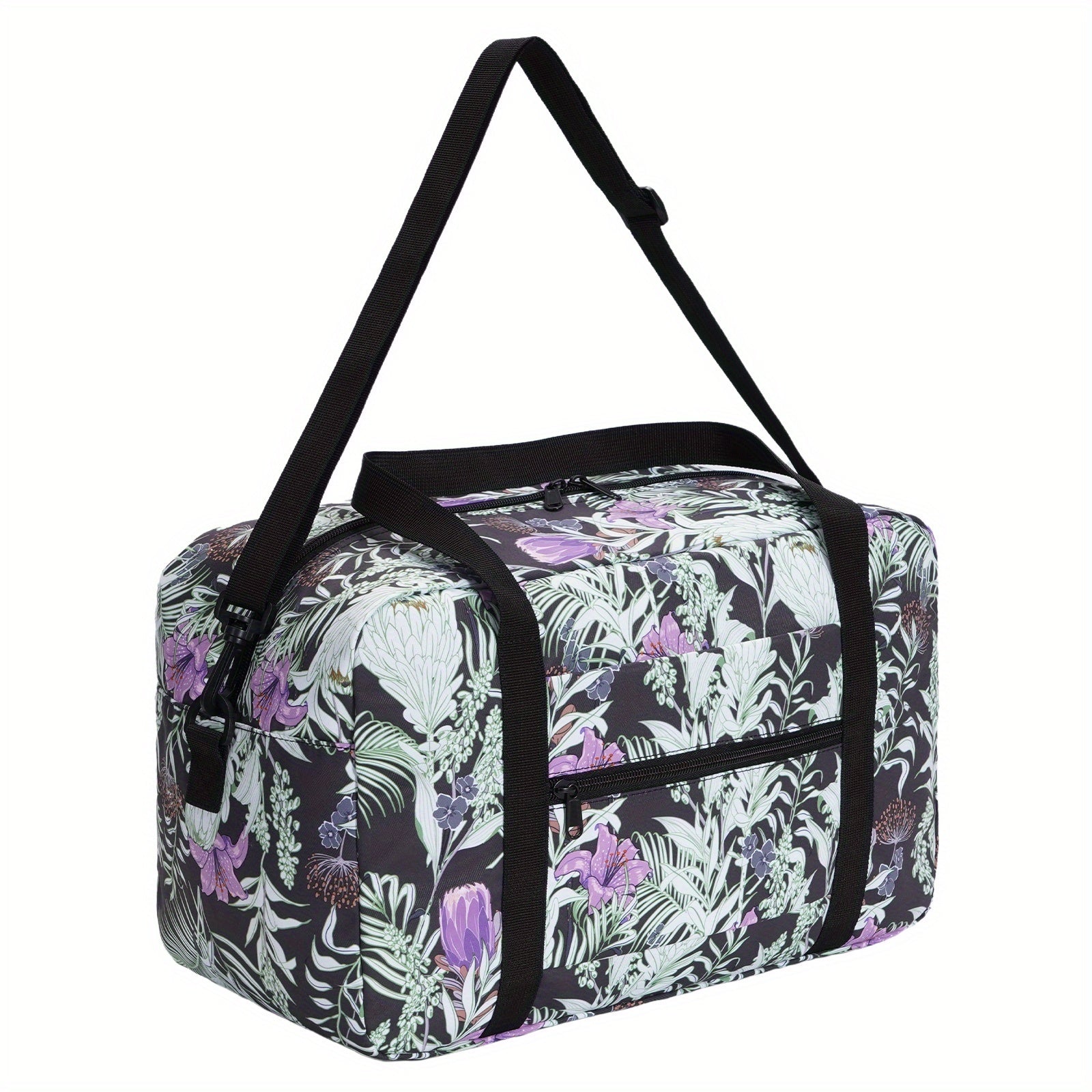 Travel Bag Foldable Cabin 40x20x25 Underseat Carry- - Black-Purple Flowers option