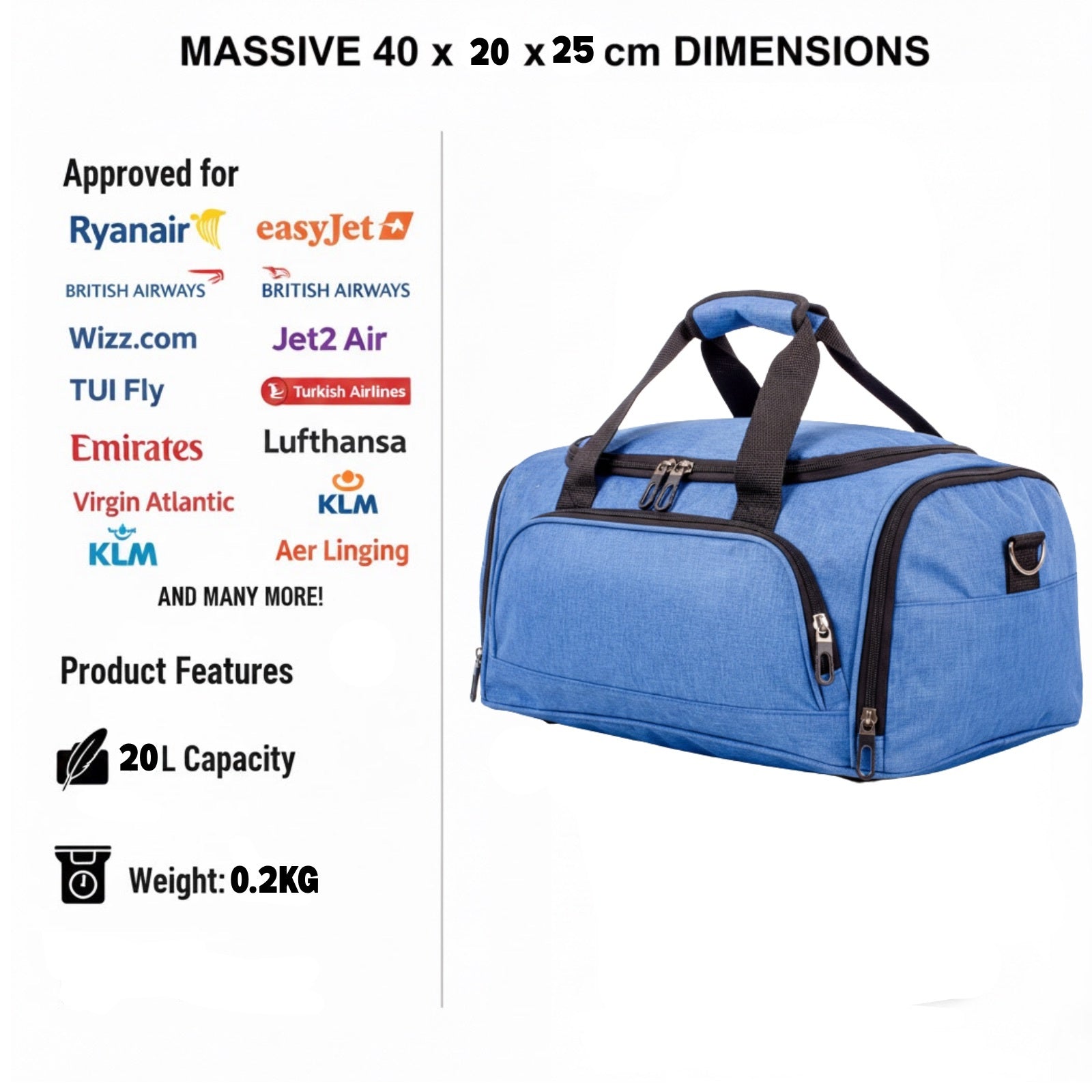 Travel Bag Underseat Cabin 40x20x25 Ultra Lightweight with Water-Resistant, Lockable - product gallery image 13