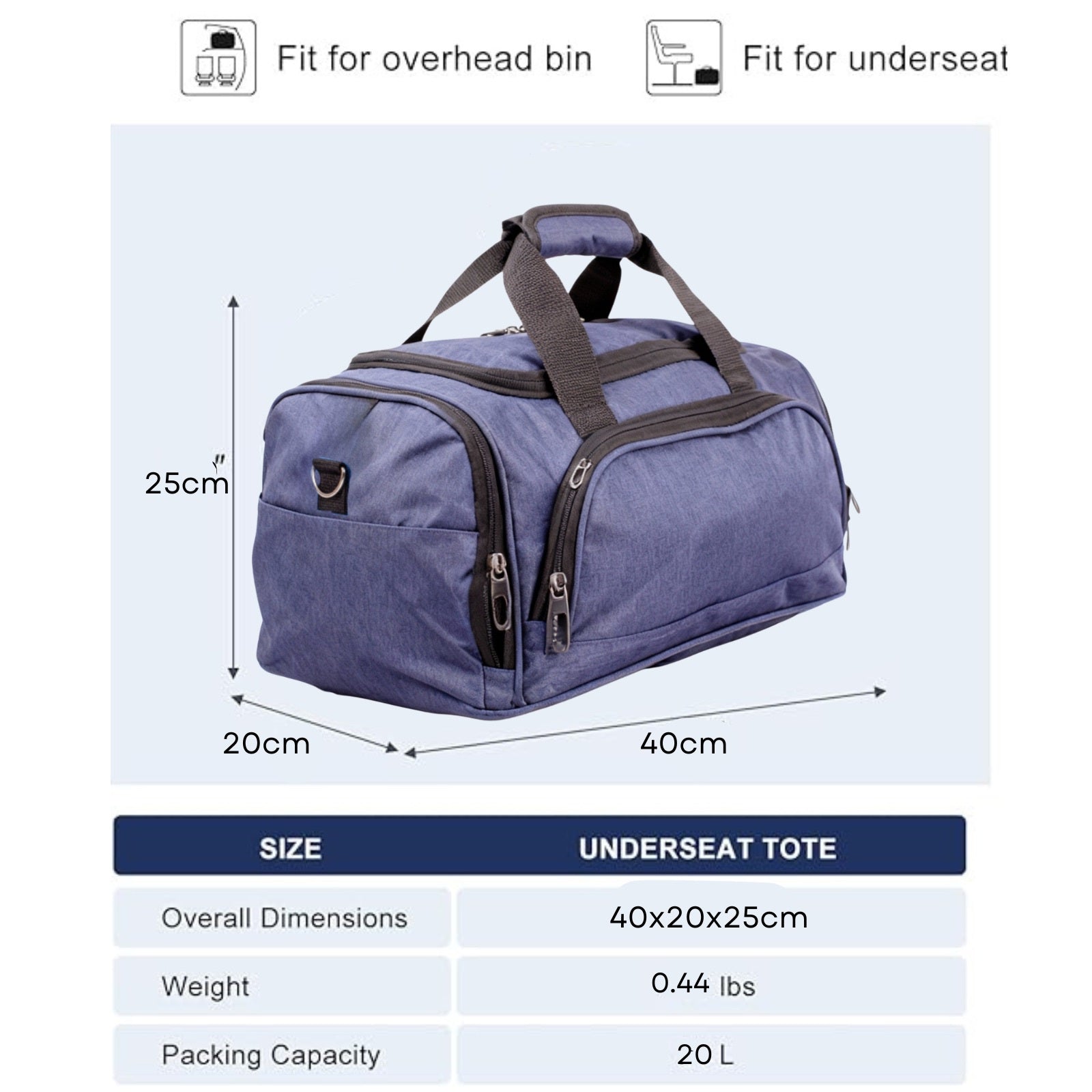 Travel Bag Underseat Cabin 40x20x25 Ultra Lightweight with Water-Resistant, Lockable - product gallery image 5
