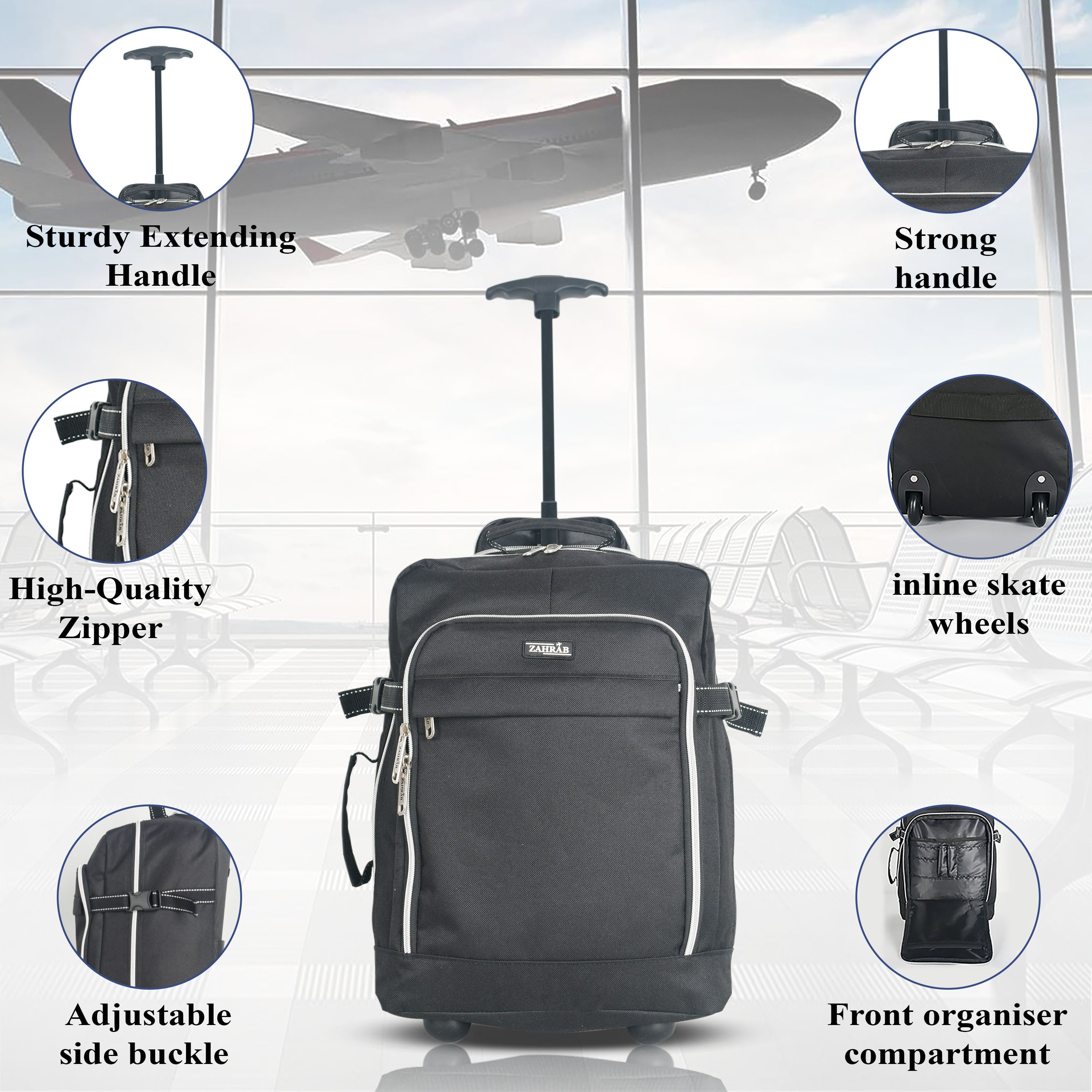 Travel Luggage with Underseat Trolley Cabin Bag 40x30x20cm Nylon - product gallery image 2