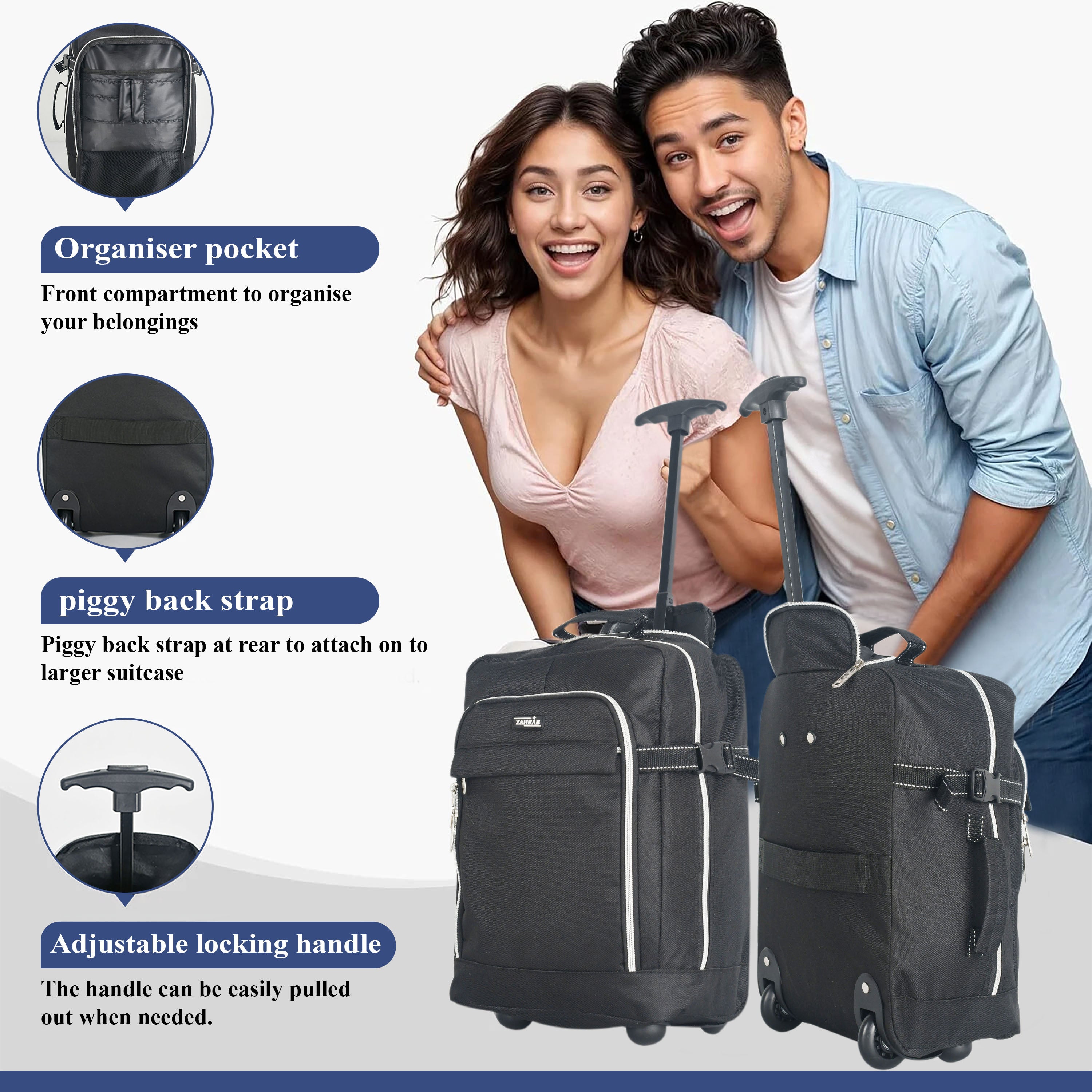 Travel Luggage with Underseat Trolley Cabin Bag 40x30x20cm Nylon - product gallery image 3