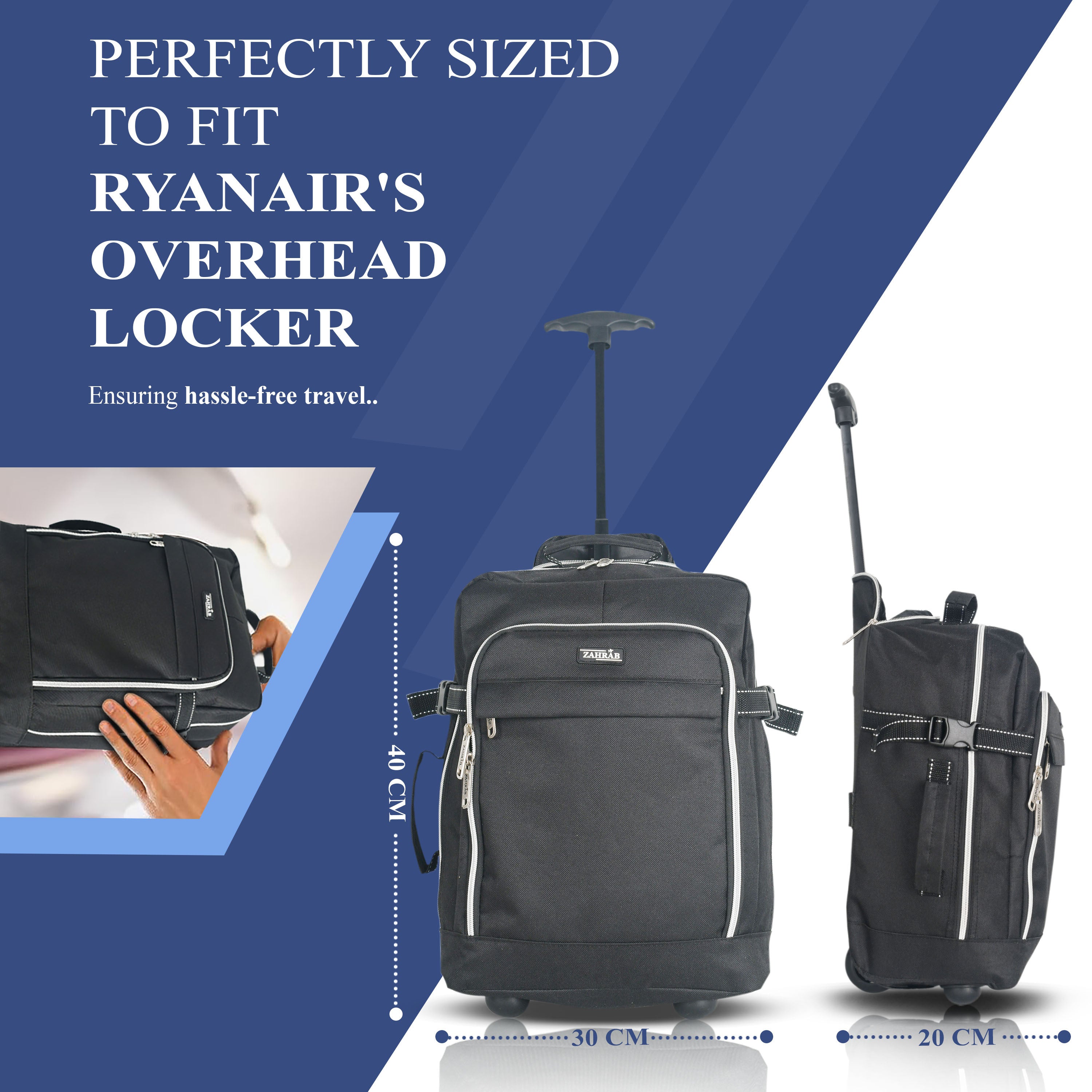 Travel Luggage with Underseat Trolley Cabin Bag 40x30x20cm Nylon - product gallery image 4