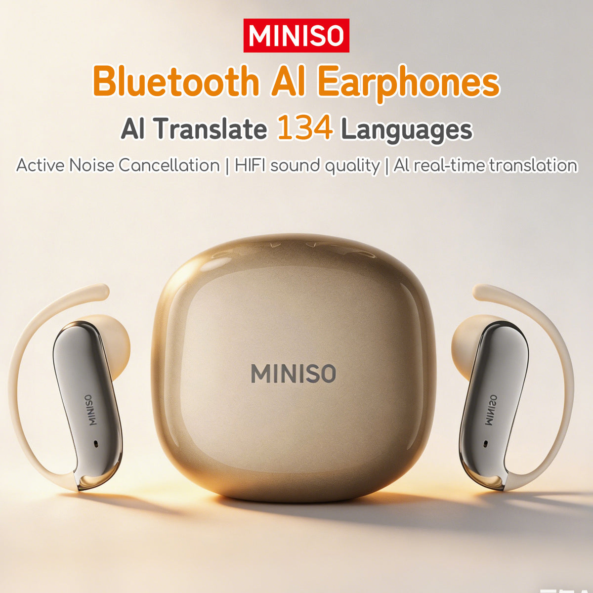 True Wireless Earbud with 4.6g, AI Translation Earbuds 134-Language Real-Time - Golden option