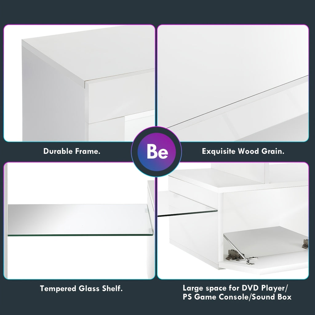 TV Stand with 160cm, 50kg, LED Unit Cabinet White High Gloss - product gallery image 5