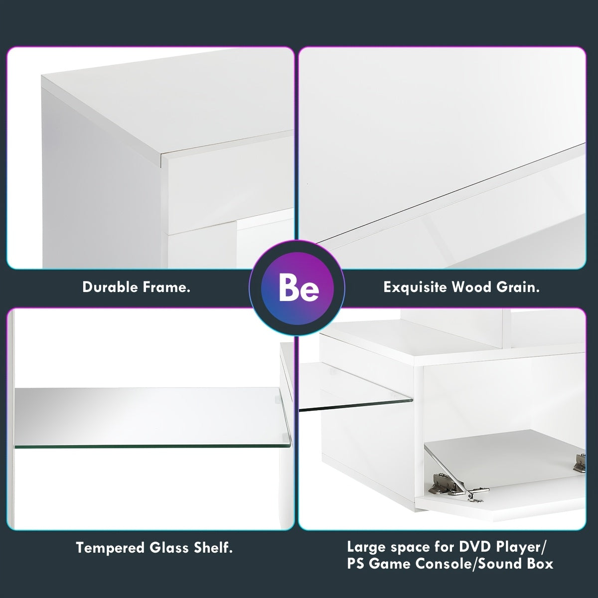 TV Stand with 160cm, 50kg, LED Unit Cabinet White High Gloss - product gallery image 5
