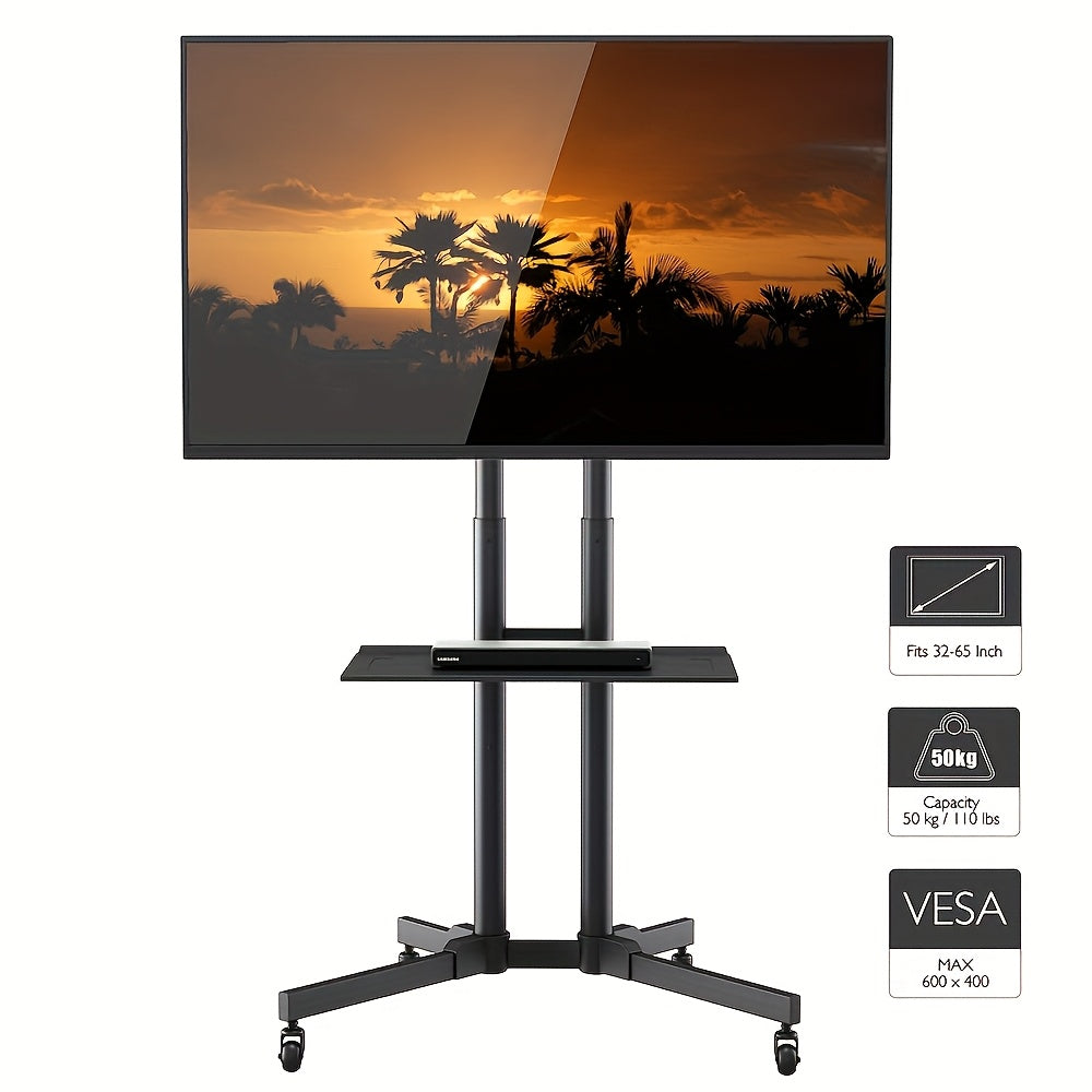 TV Stand with Adjustable Height, Wheels, 160cm, 50kg, Metal - Black option