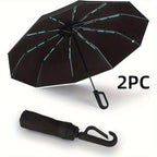 Umbrella with Foldable, 106cm, Automatic Folding Windproof Travel Men Women - Black+black option
