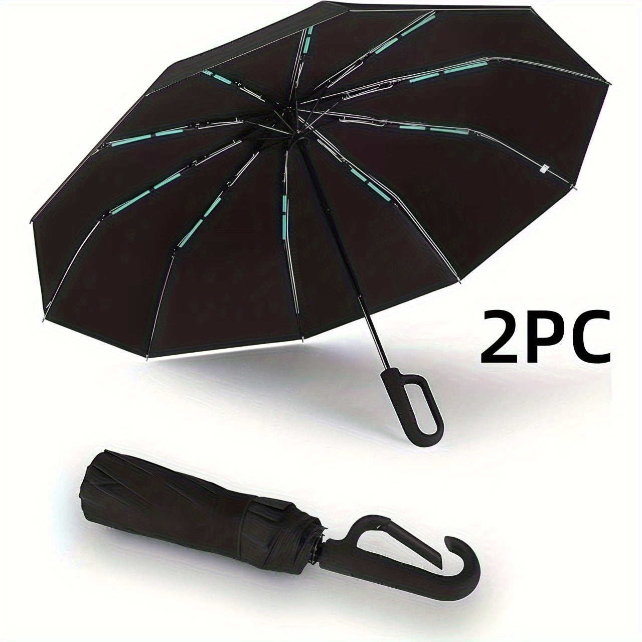 Umbrella with Foldable, 106cm, Automatic Folding Windproof Travel Men Women - Black+black option
