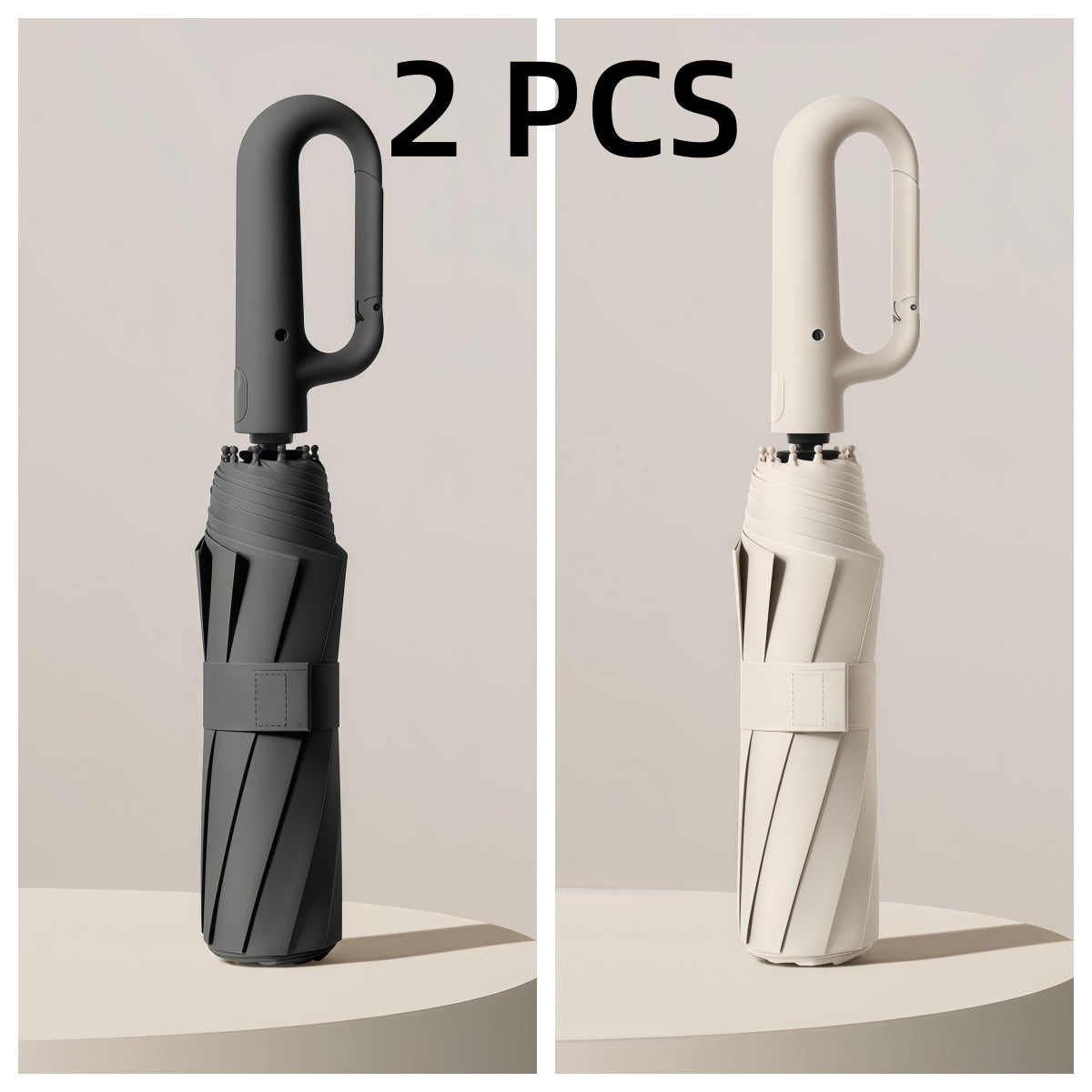Umbrella with Foldable, 106cm, Automatic Folding Windproof Travel Men Women - Black+Creamy White option