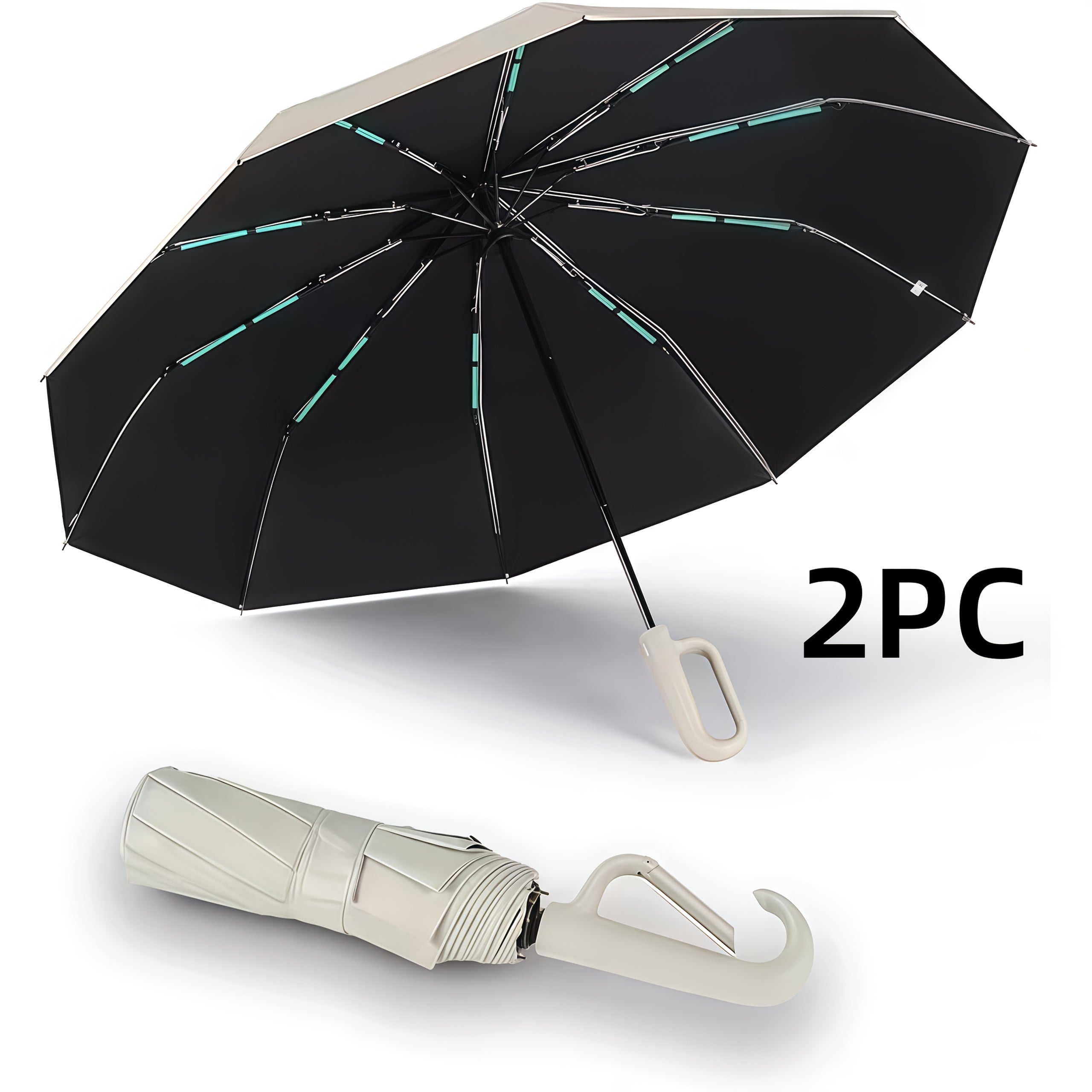 Umbrella with Foldable, 106cm, Automatic Folding Windproof Travel Men Women - Off-white + Off-white option