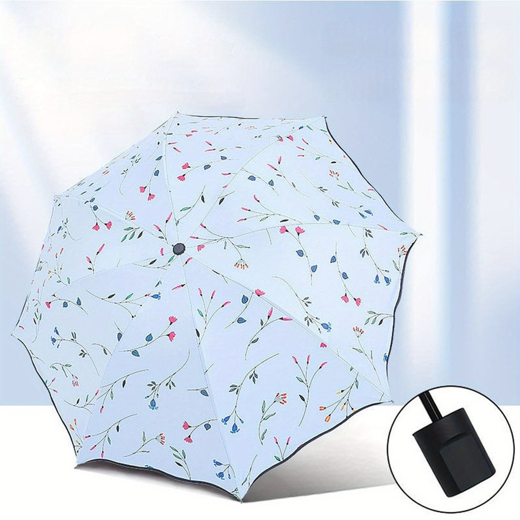 Umbrella with Foldable, Plastic, Floral Folding Women 8-Rib Windproof Compact