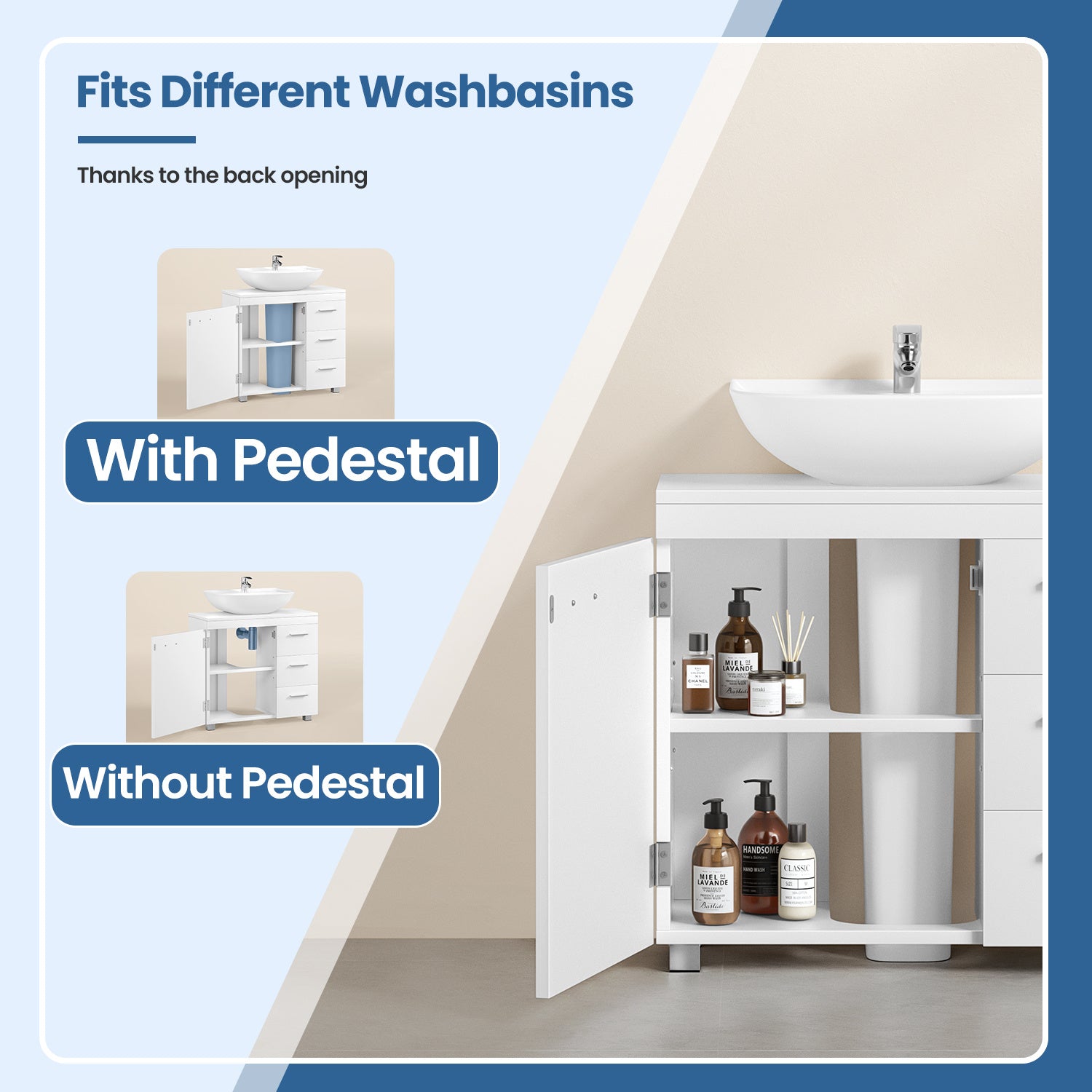 Under Sink Bathroom Cabinet with Adjustable Height, Easy Assembly - product gallery image 14