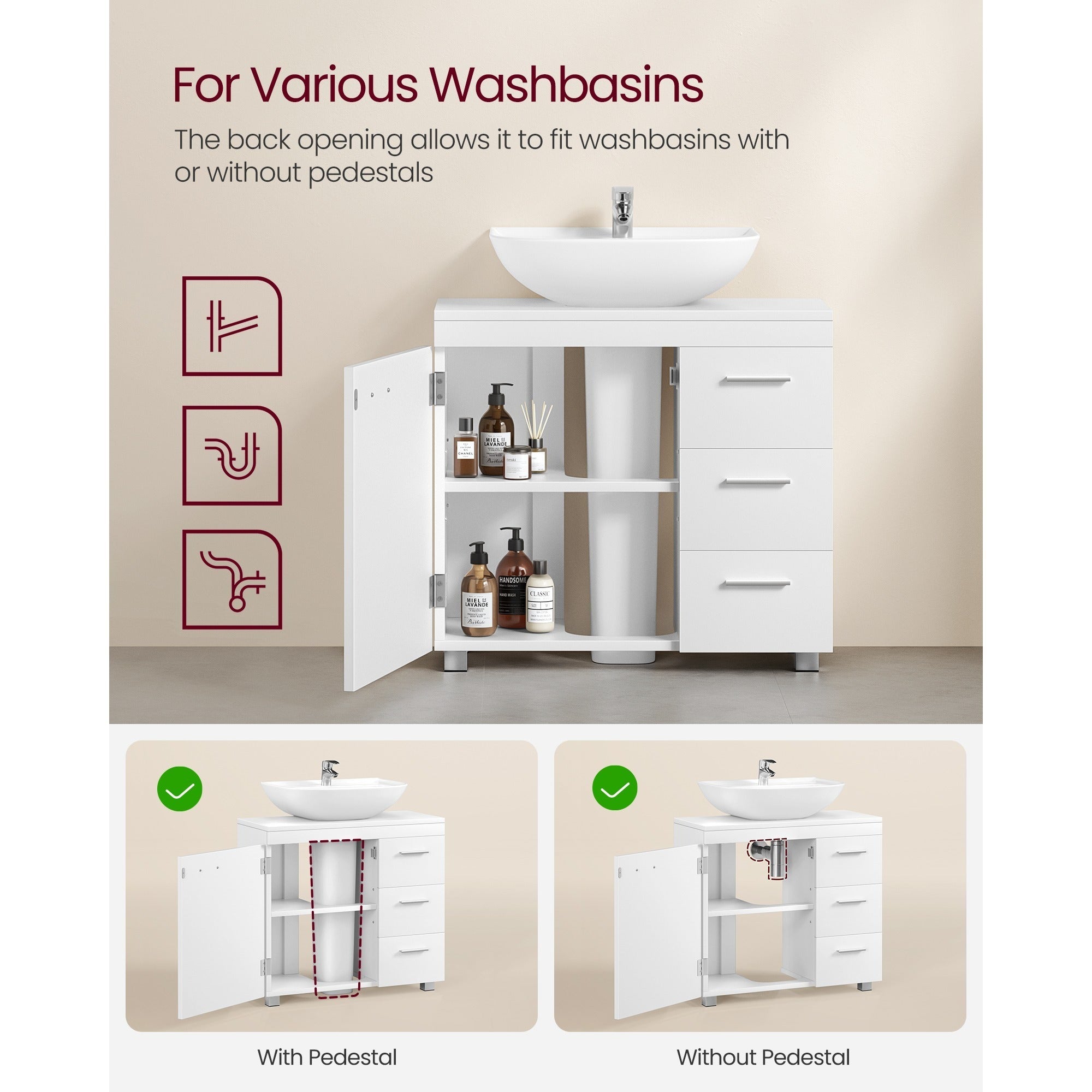 Under Sink Bathroom Cabinet with Adjustable Height, Easy Assembly - product gallery image 2