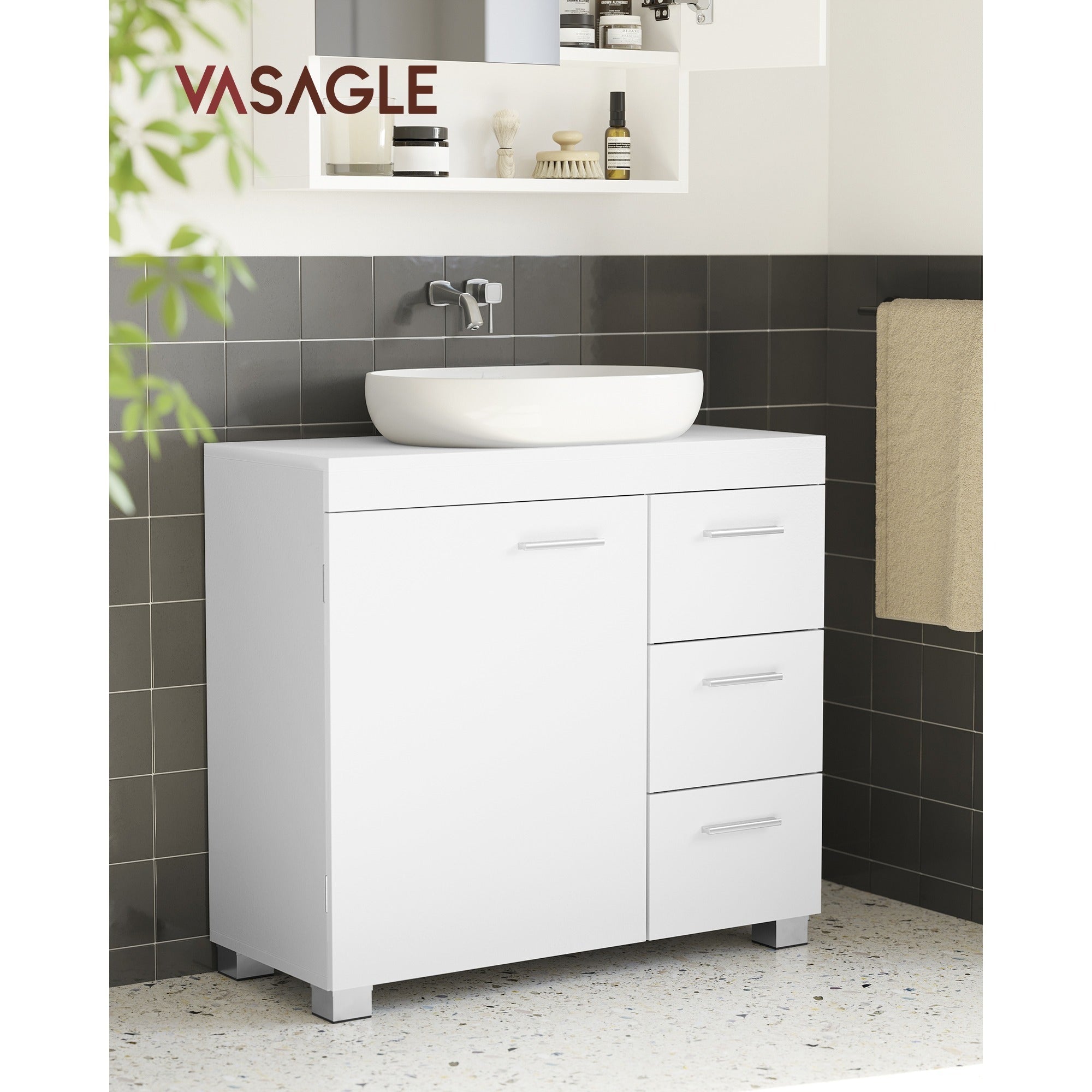 Under Sink Bathroom Cabinet with Adjustable Height, Easy Assembly