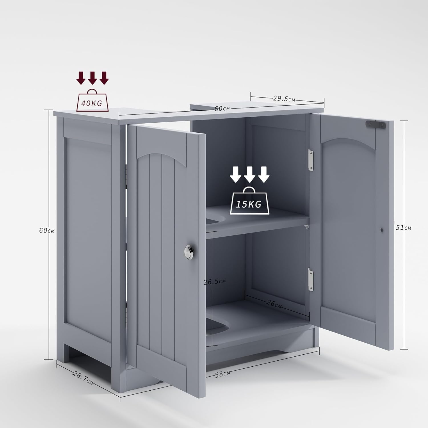 Under Sink Bathroom Cabinet with Adjustable Height, Water-Resistant - product gallery image 5
