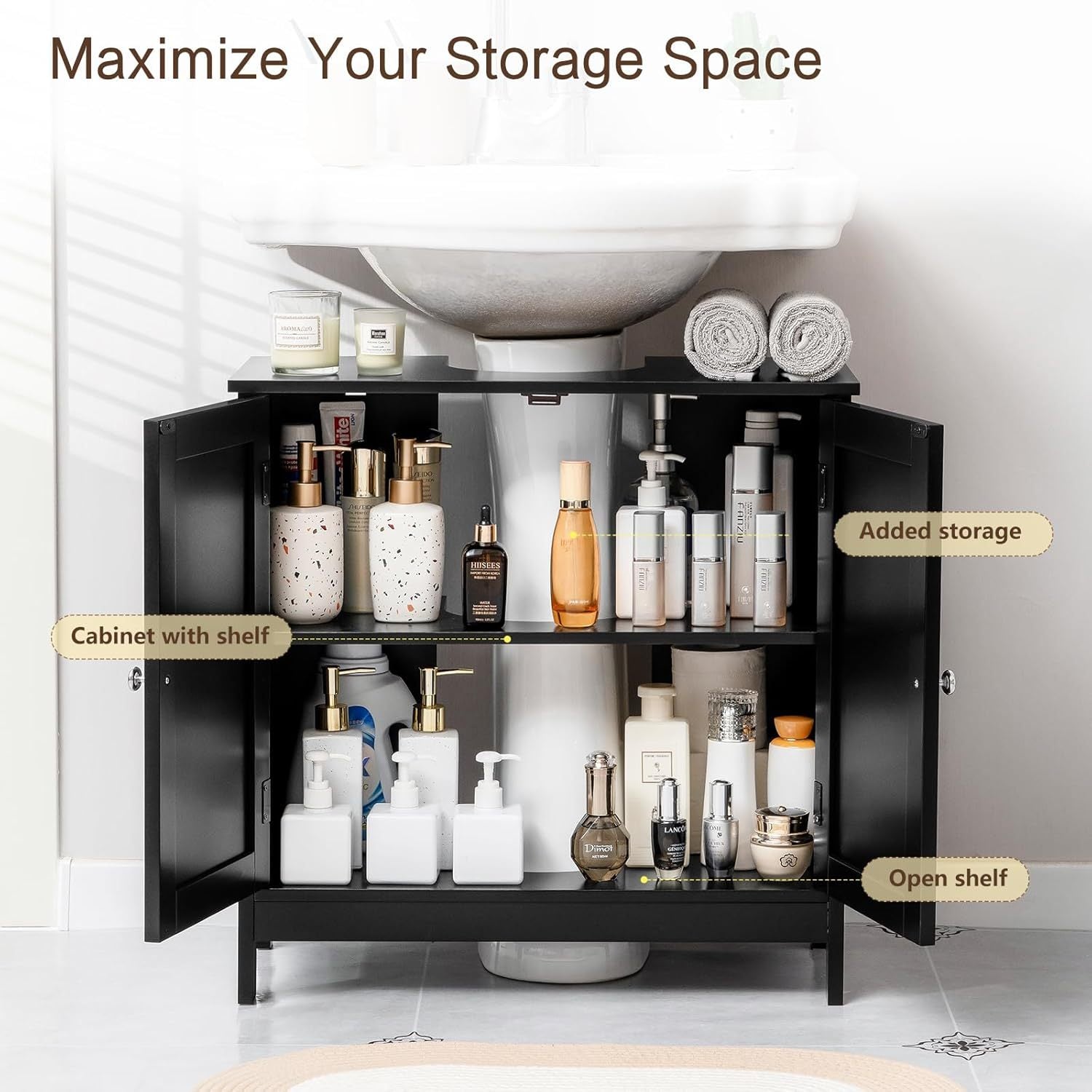 Under Sink Bathroom Cabinet with Freestanding, U-Shaped Cut-Out - product gallery image 17