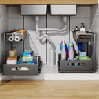Under Sink Bathroom Cabinet with Pull-Out, Metal, 2 Pack
