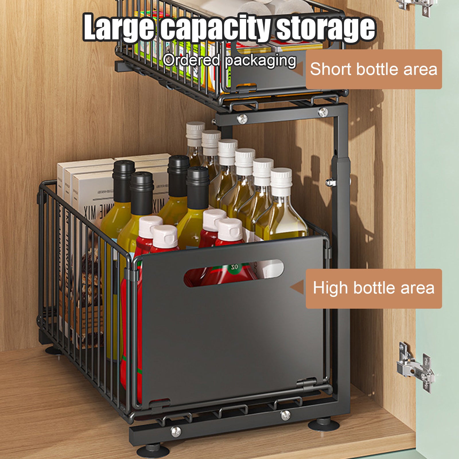 Under Sink Organiser with Adjustable Height, Pull-Out, Metal - product gallery image 11