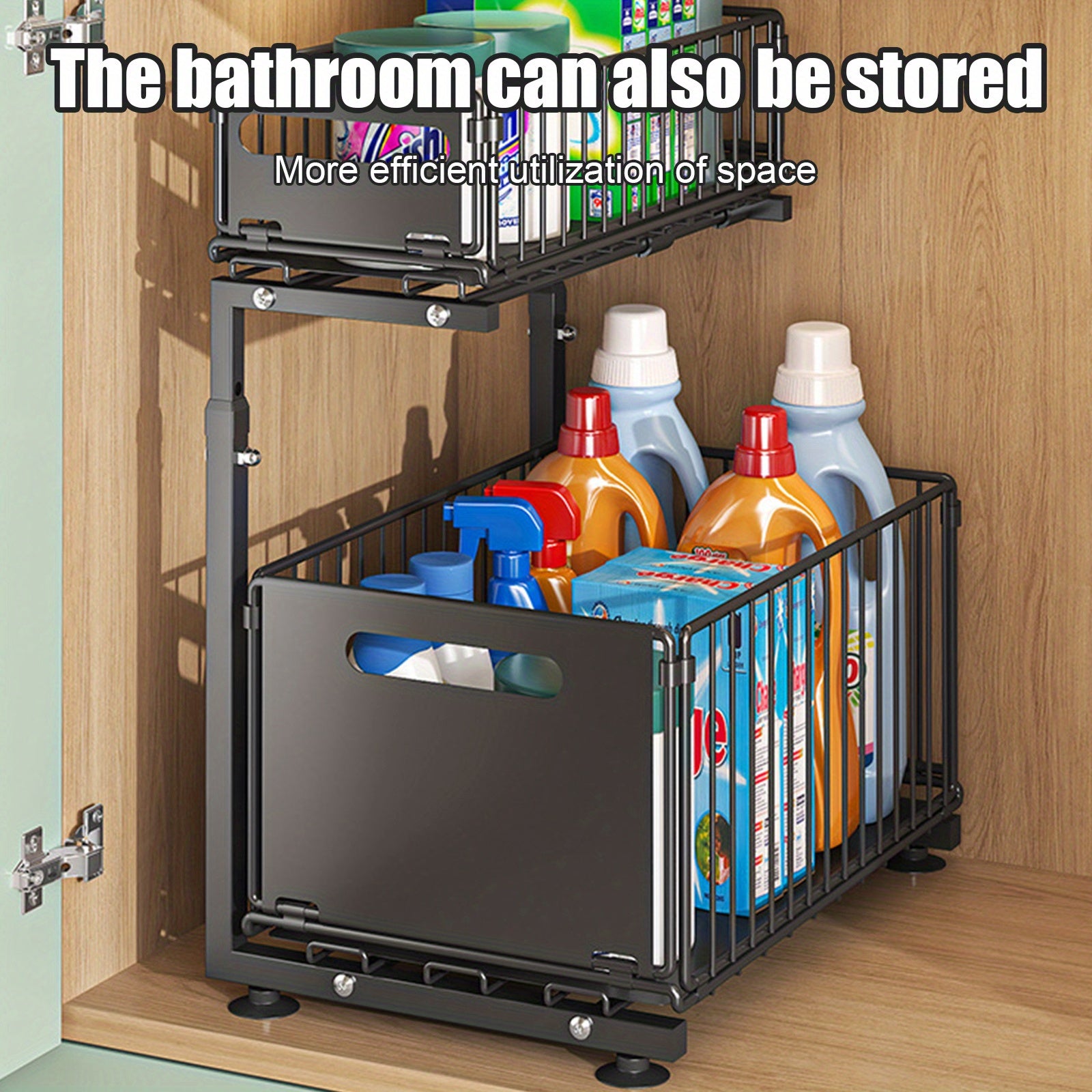 Under Sink Organiser with Adjustable Height, Pull-Out, Metal - product gallery image 12