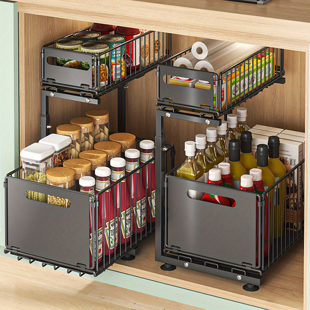 Under Sink Organiser with Adjustable Height, Pull-Out, Metal - product gallery image 3