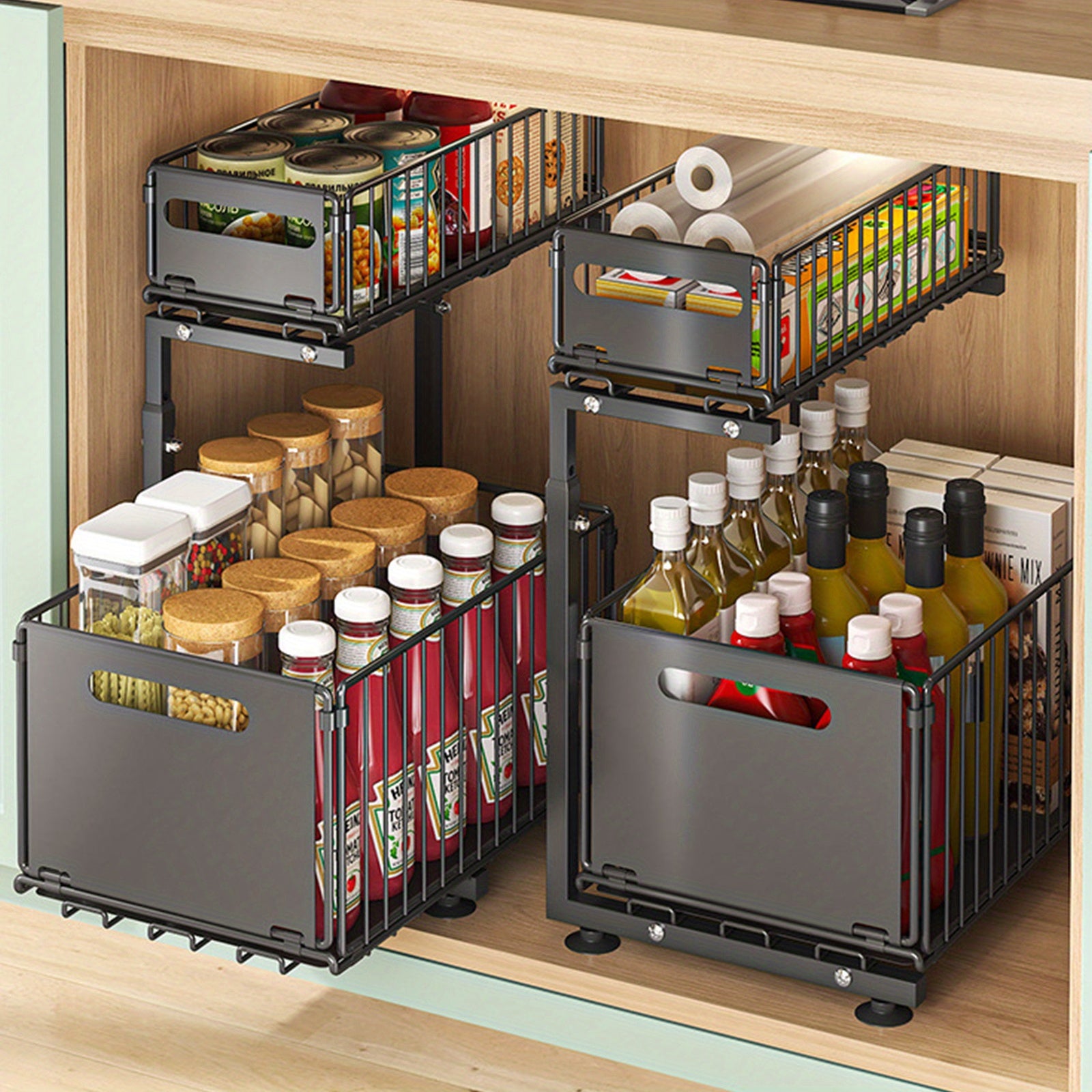 Under Sink Organiser with Adjustable Height, Pull-Out, Metal - product gallery image 3