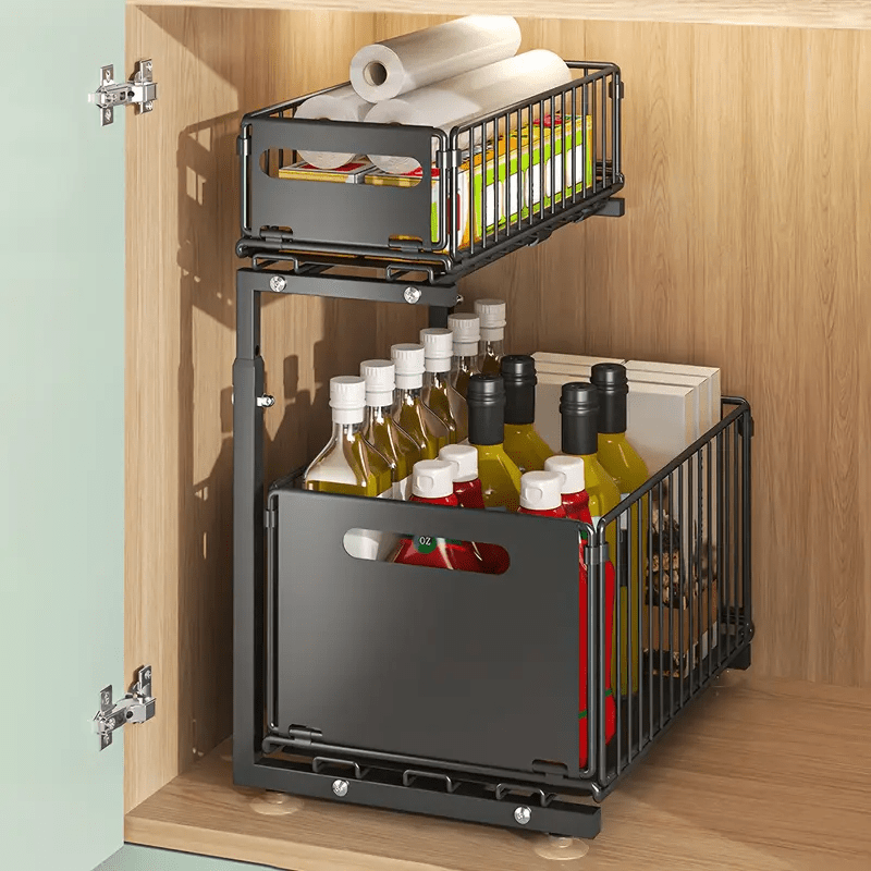 Under Sink Organiser with Adjustable Height, Pull-Out, Metal