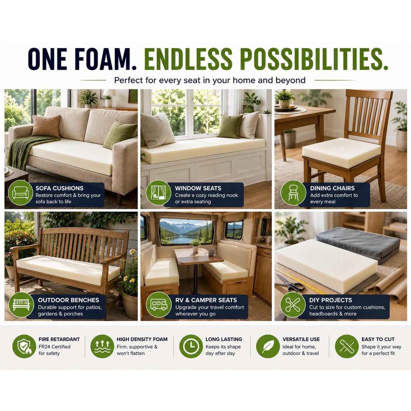 Upholstery Foam with FR24 High Density Cushion Replacement Insert - product gallery image 4