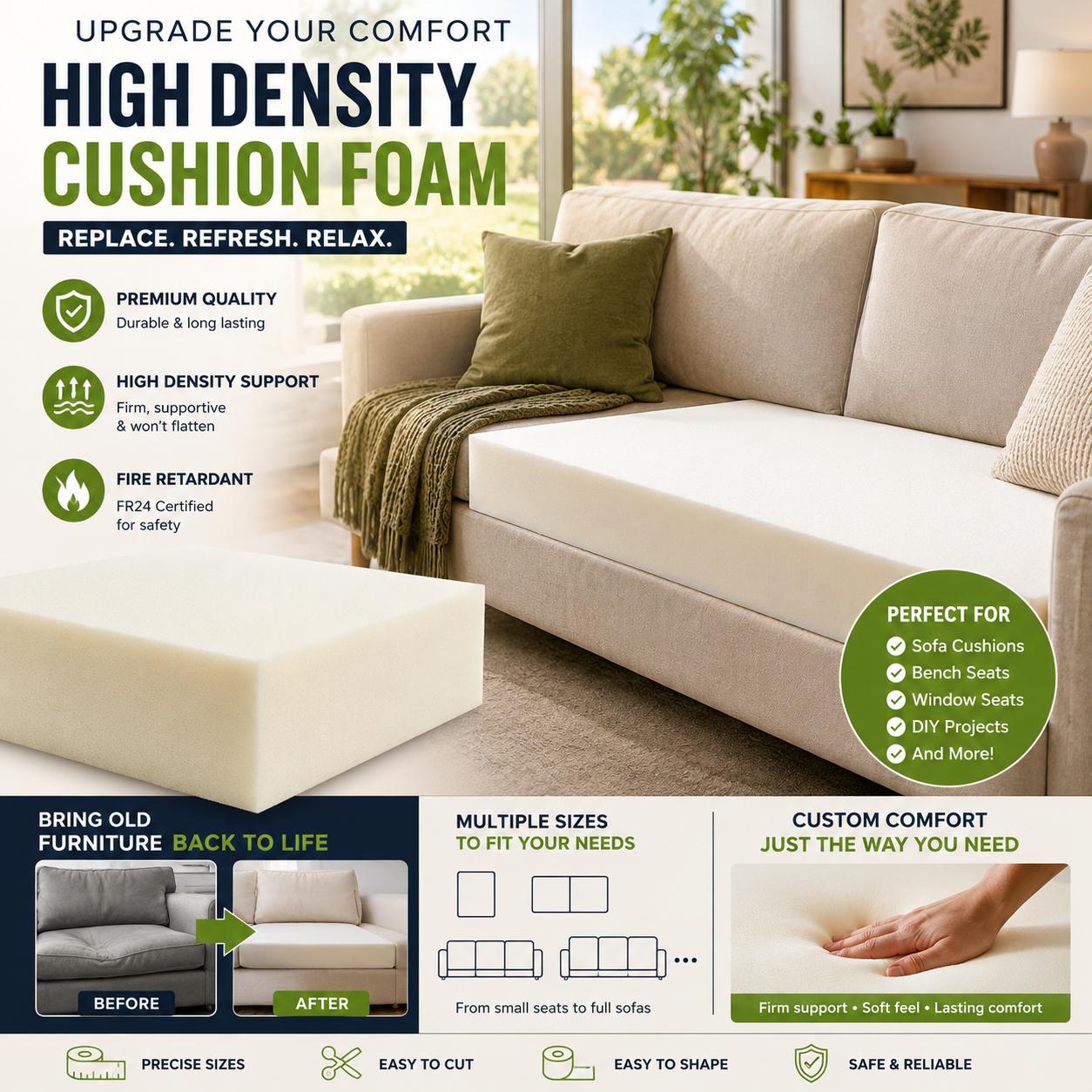 Upholstery Foam with FR24 High Density Cushion Replacement Insert