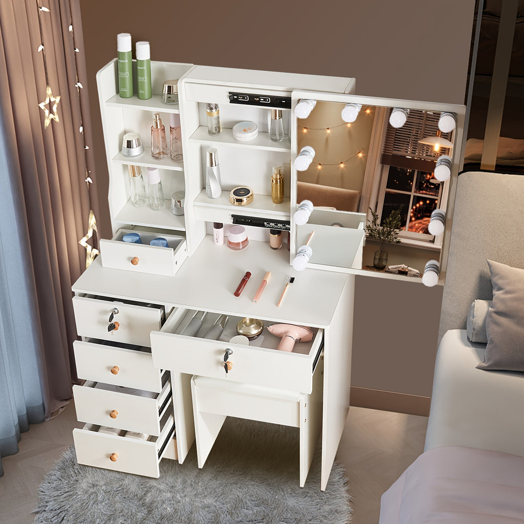 Vanity Dressing Table with Dimmable Hollywood Mirror Makeup Desk - product gallery image 2