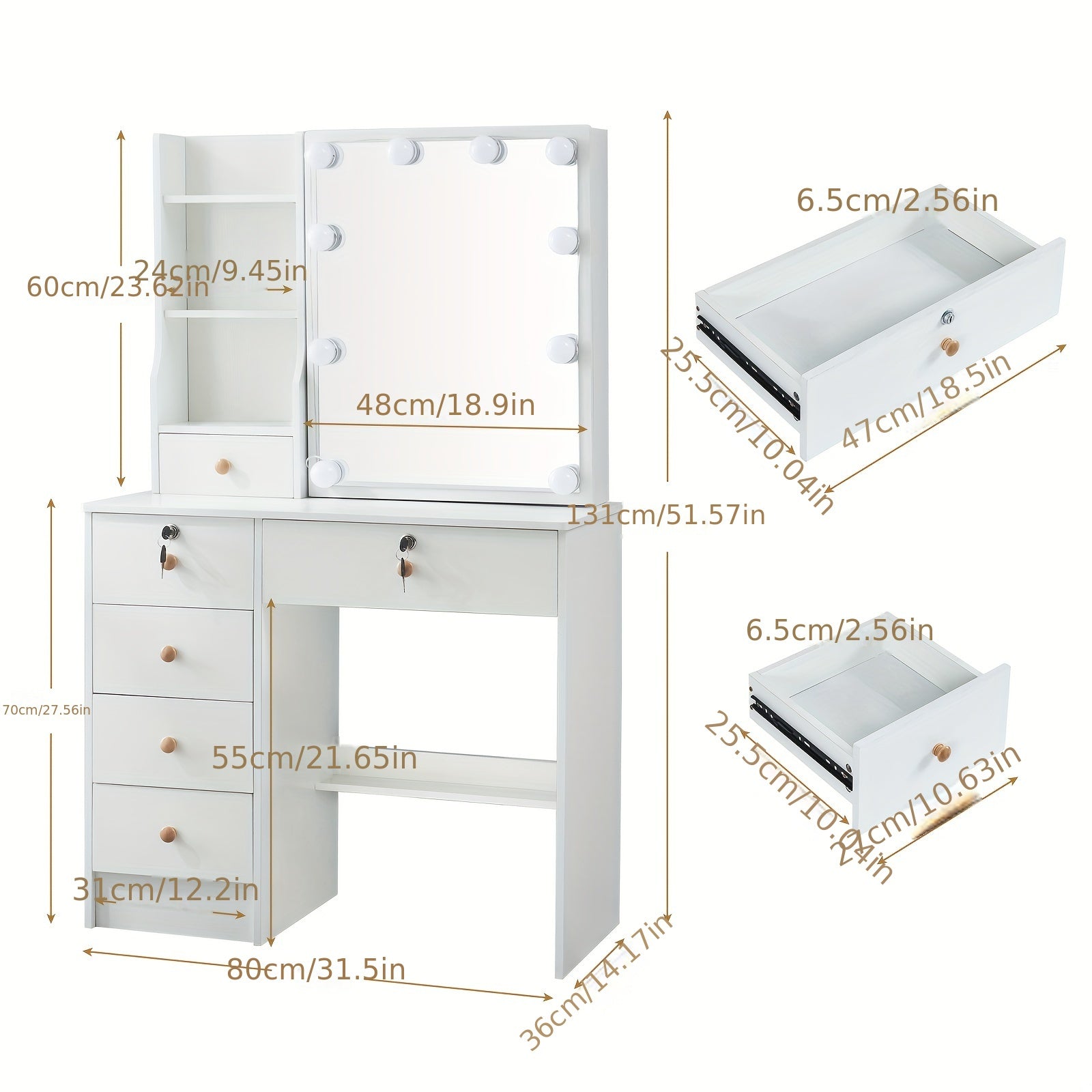 Vanity Dressing Table with Dimmable Hollywood Mirror Makeup Desk - product gallery image 3