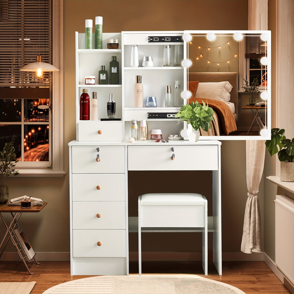 Vanity Dressing Table with Dimmable Hollywood Mirror Makeup Desk - product gallery image 4