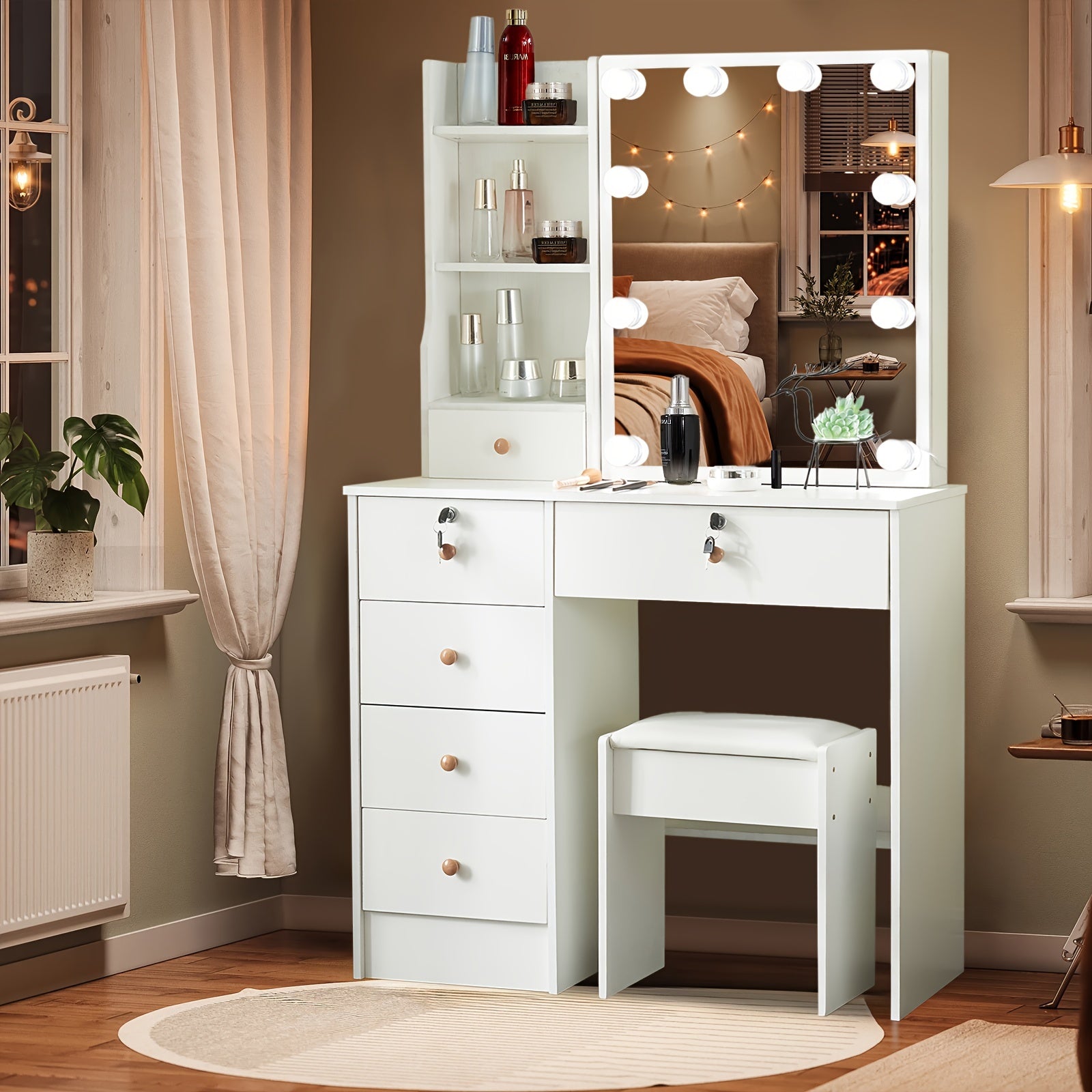 Vanity Dressing Table with Dimmable Hollywood Mirror Makeup Desk - product gallery image 5