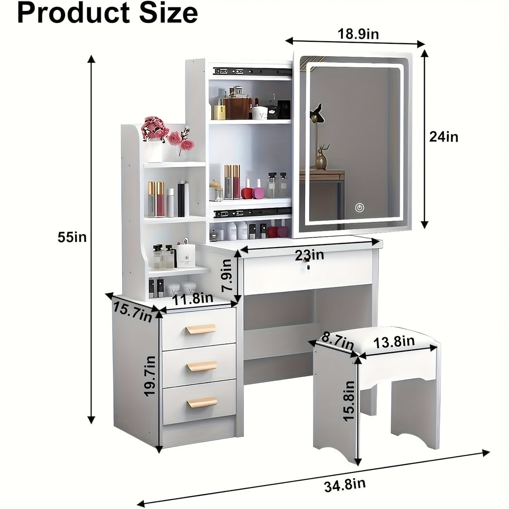 Vanity Dressing Table with LED Mirror Drawers, USB Port Cushioned - product gallery image 2