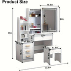 Vanity Dressing Table with LED Mirror Drawers, USB Port Cushioned - product gallery image 2